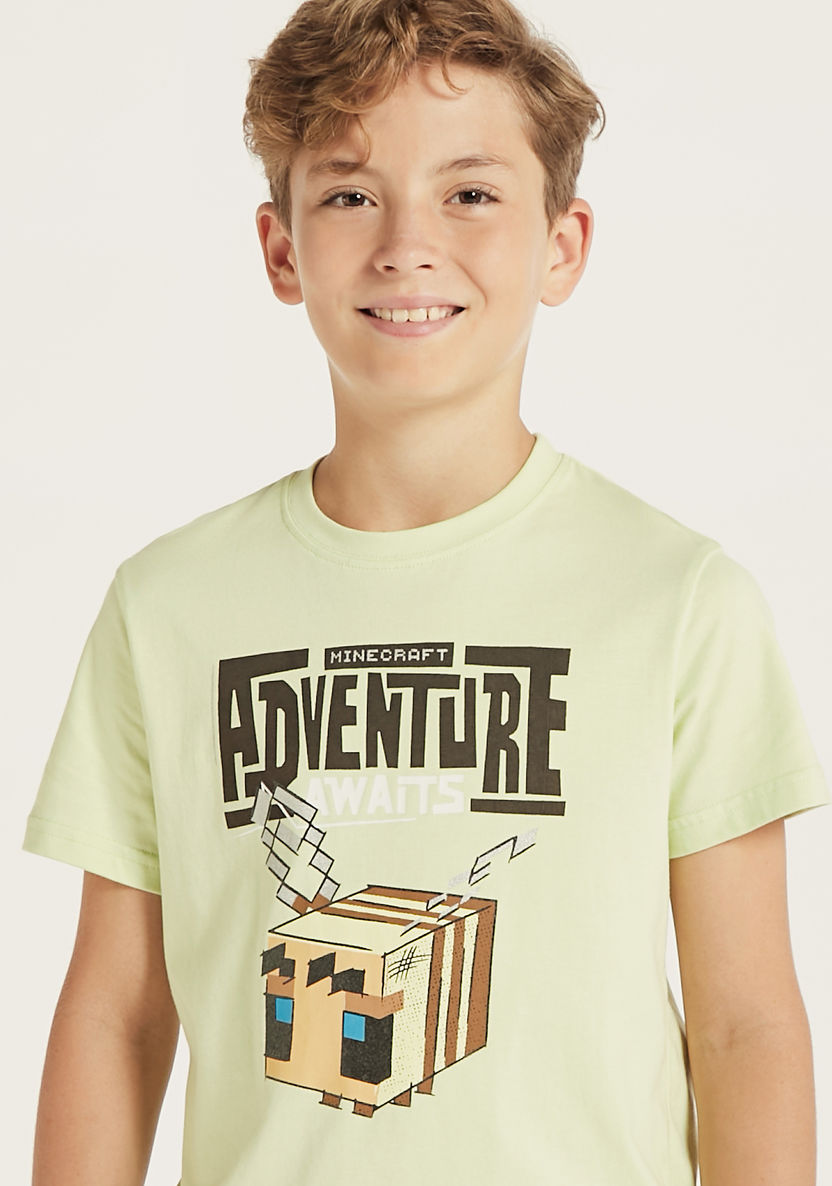 Minecraft Graphic Print T-shirt with Short Sleeves and Crew Neck-T Shirts-image-2