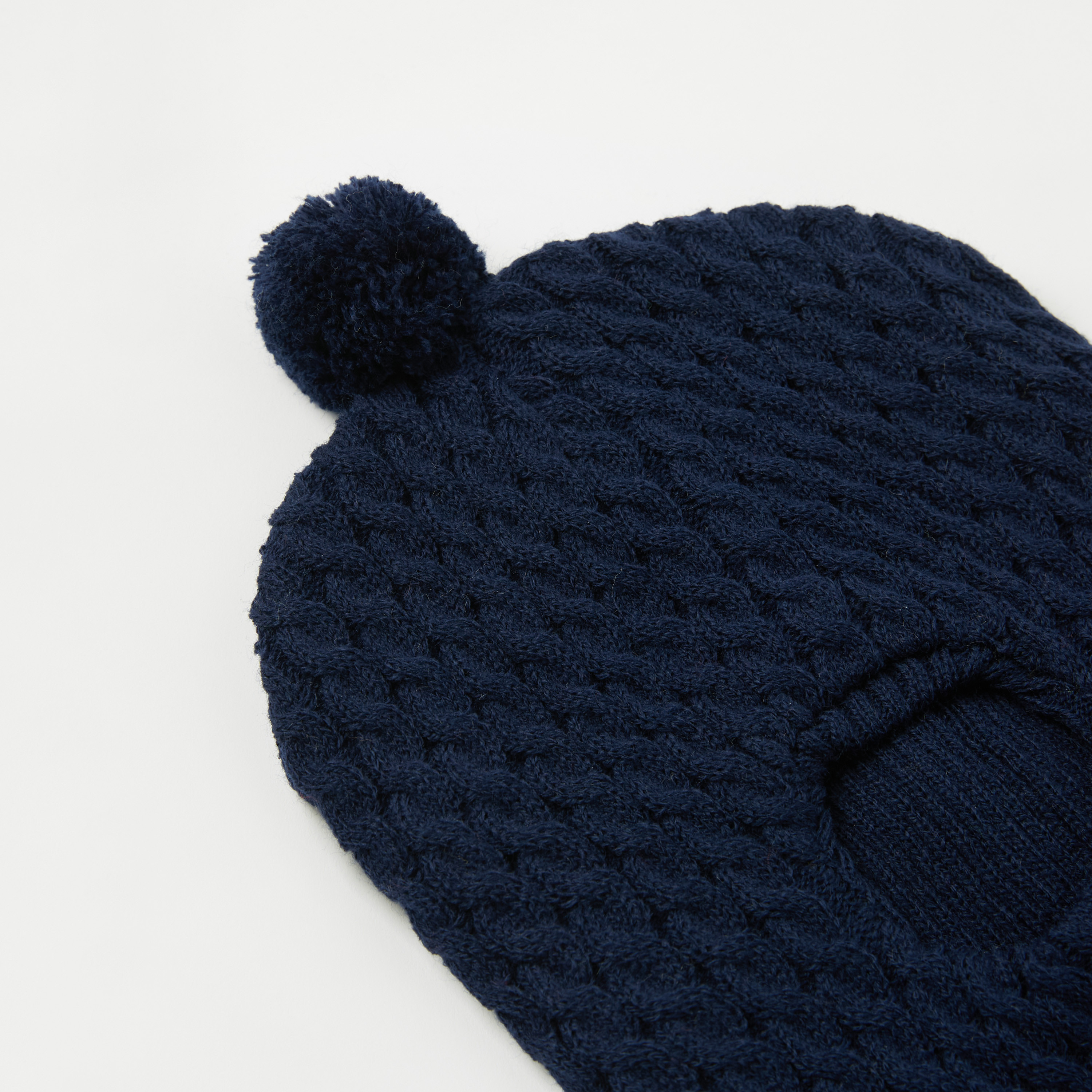 Juniors Cable Knitted Monkey Cap with Pom Pom Accent-baby-boys-accessories-caps-image-3
