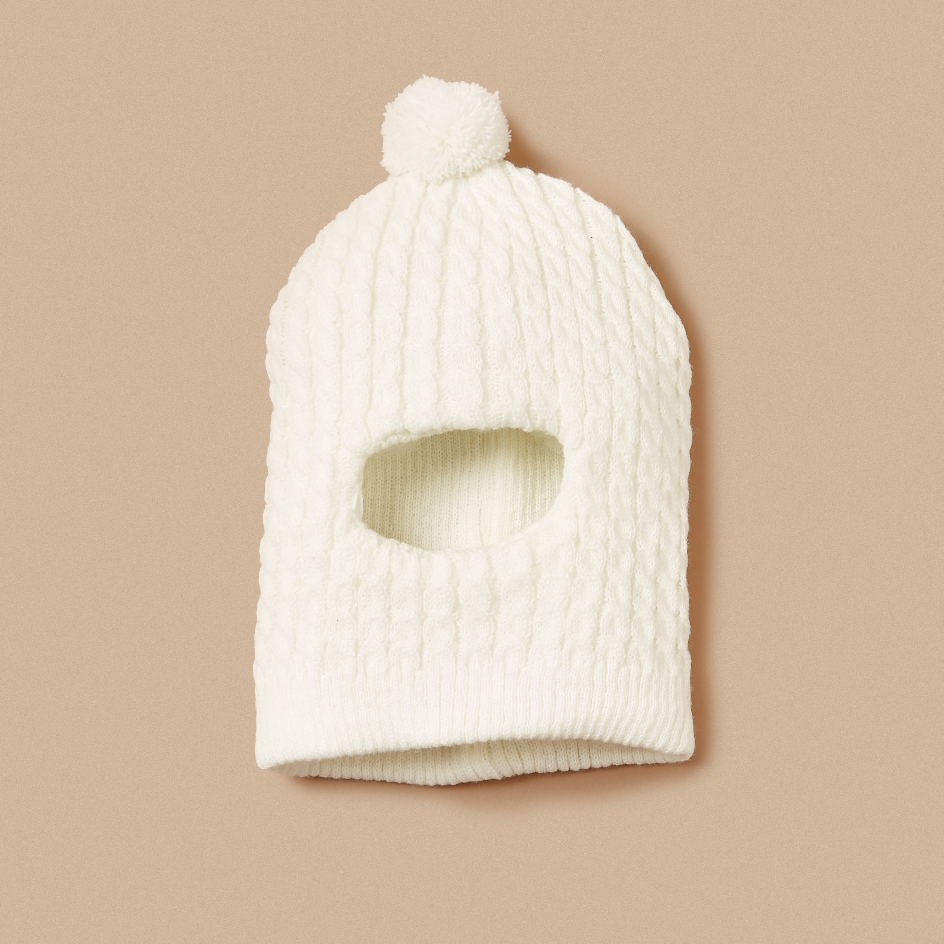 Juniors Textured Monkey Cap with Pom-Pom Detail-baby-boys-accessories-caps-image-1