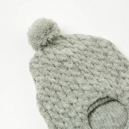 Juniors Cable Knitted Monkey Cap with Pom Pom Accent