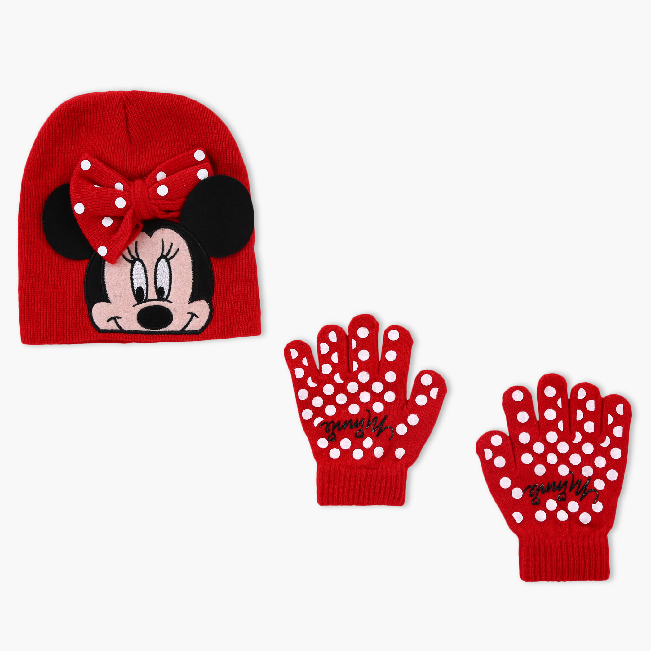 Minnie Mouse Printed Cap and Gloves Set -baby-girls-accessories-caps-image-1