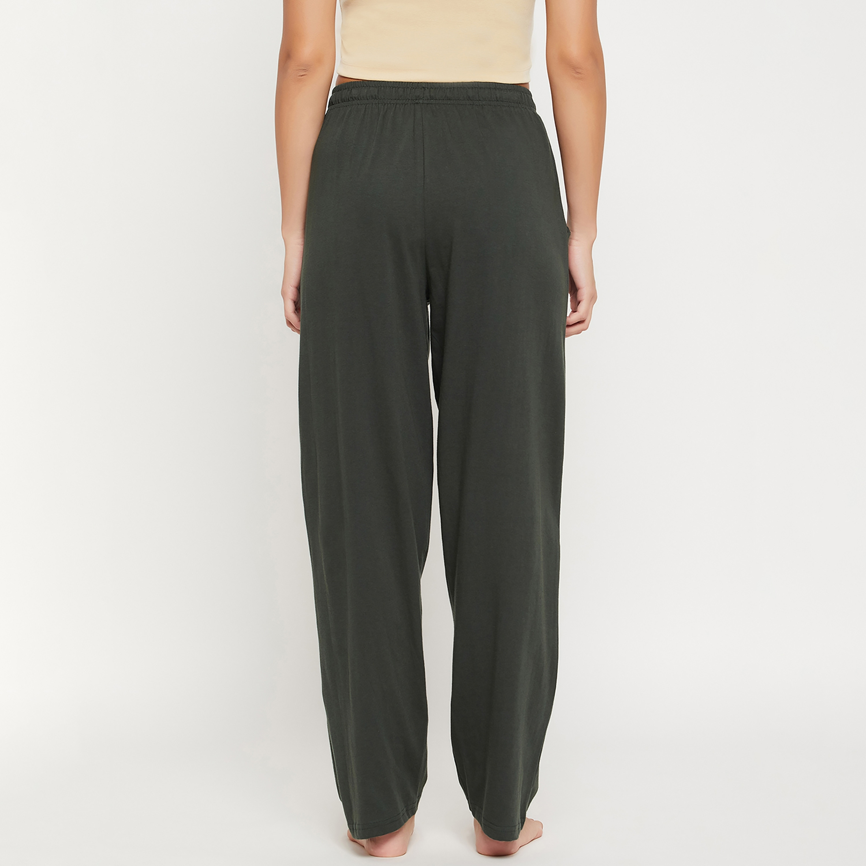 Clovia Chic Basic Women's Pyjama in Olive Green- Cotton Rich-women-clothing-nightwear-pyjamas-bottoms-image-5