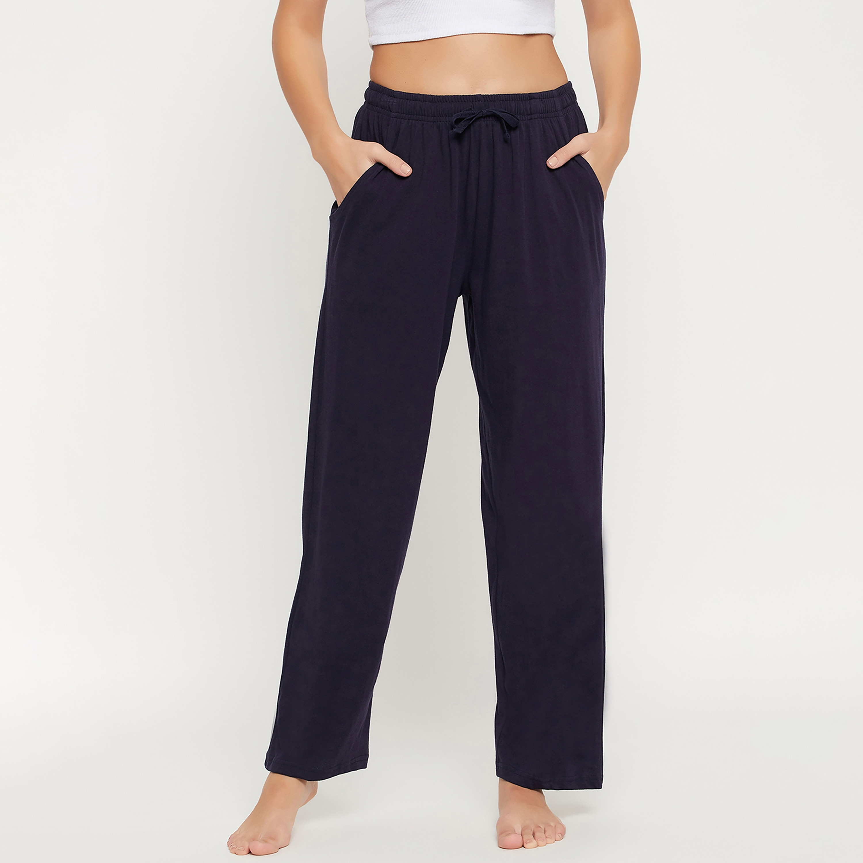Clovia Elastic Drawstring Waistband Women's Pyjama in Navy - Cotton Rich-women-clothing-nightwear-pyjamas-bottoms-image-1