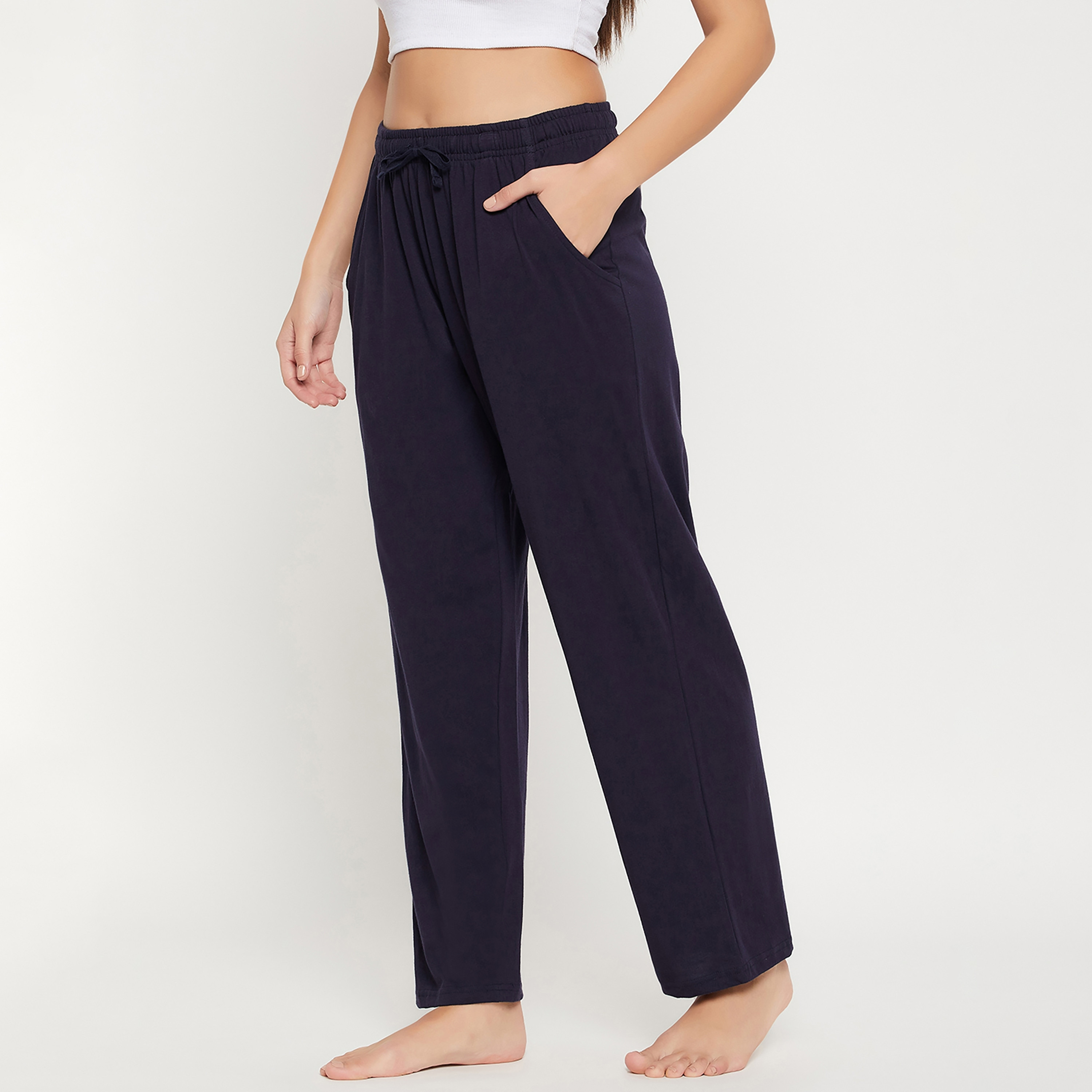 Clovia Elastic Drawstring Waistband Women's Pyjama in Navy - Cotton Rich-women-clothing-nightwear-pyjamas-bottoms-image-3