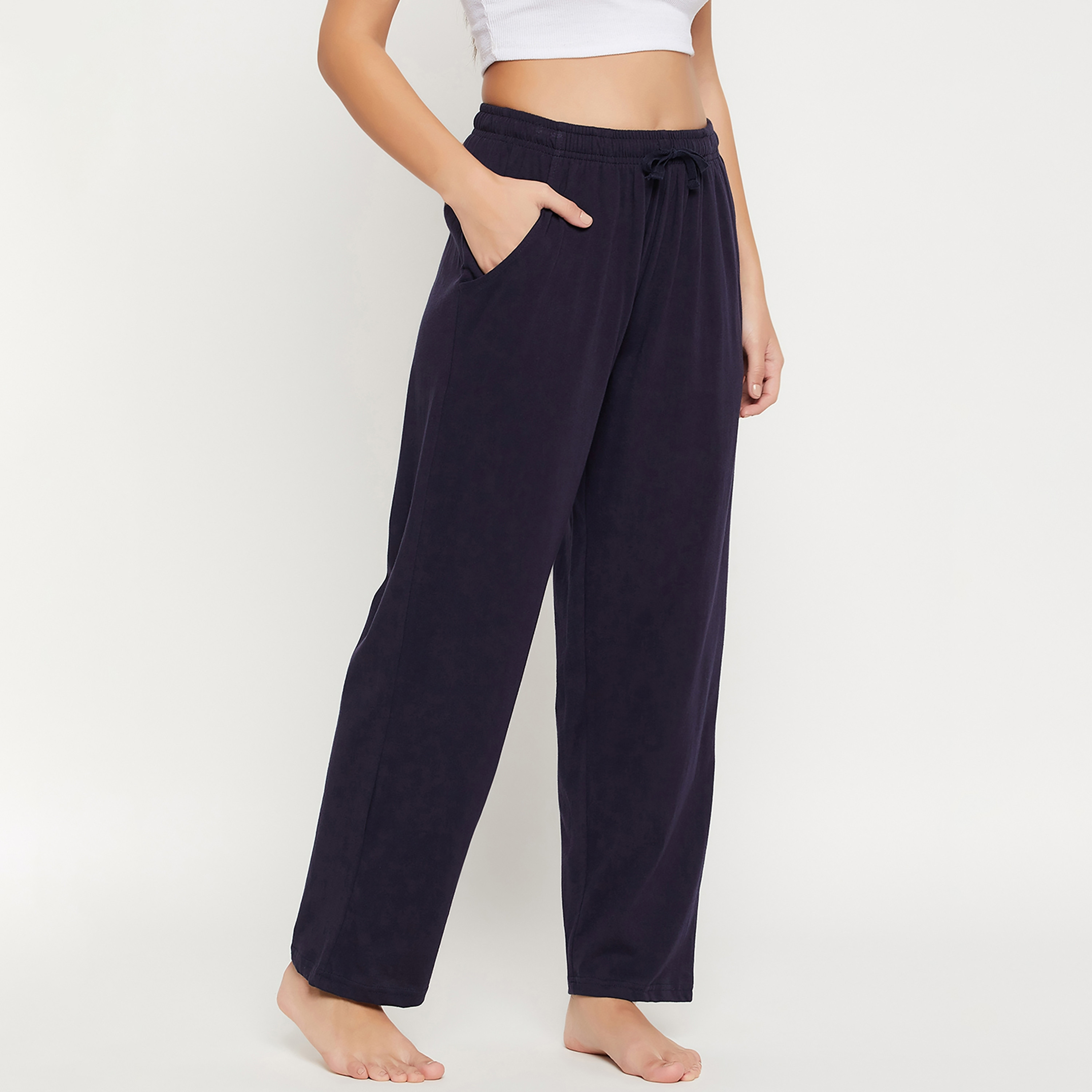Clovia Elastic Drawstring Waistband Women's Pyjama in Navy - Cotton Rich-women-clothing-nightwear-pyjamas-bottoms-image-4