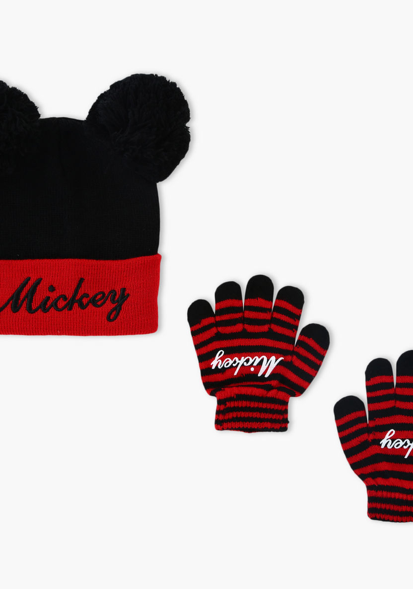 Mickey Mouse Embroidered Cap and Gloves Set-Caps-image-0