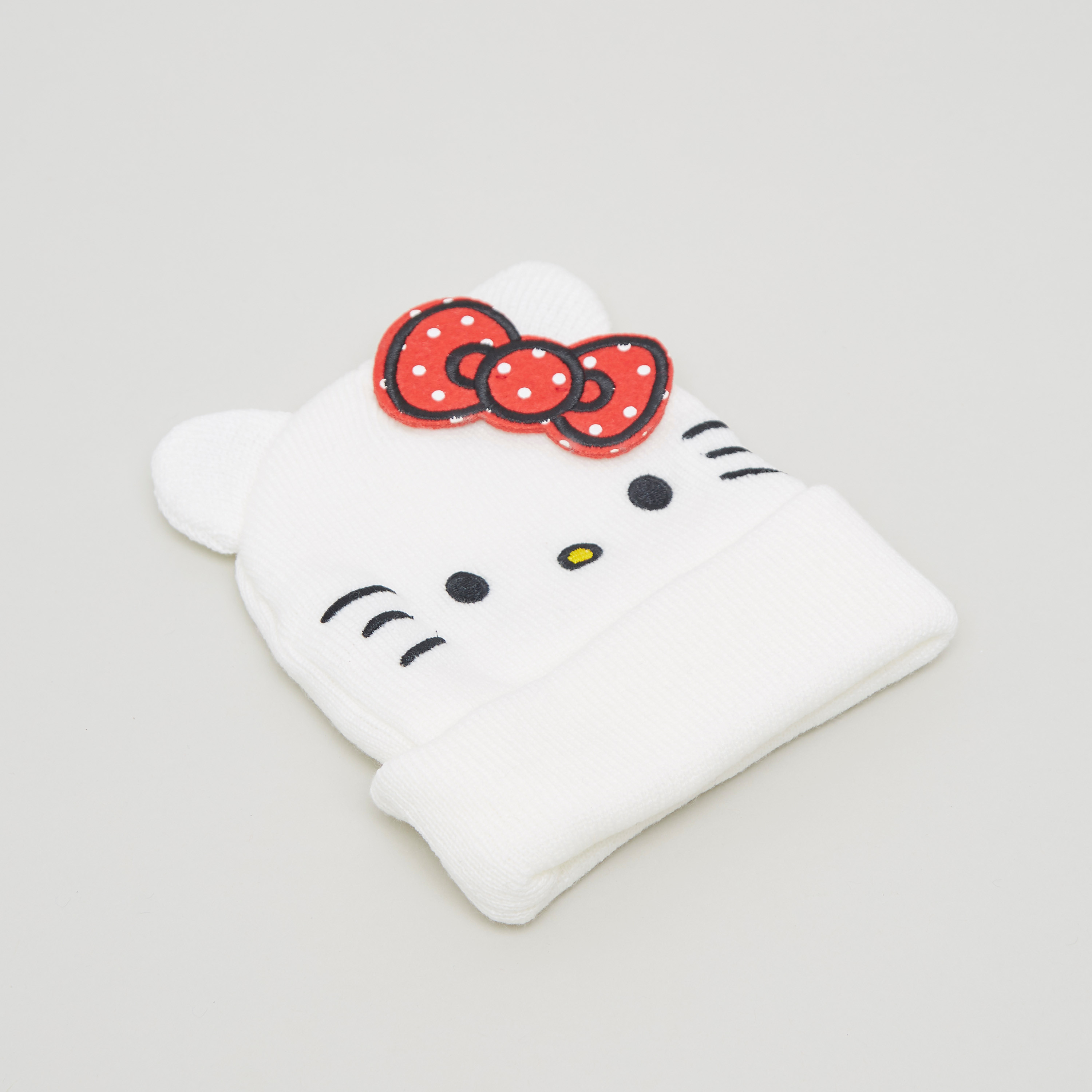 قبعة بحواف مطاطية وزخارف هالو كيتي-baby-girls-clothing-winterwear-winteraccessories-image-1
