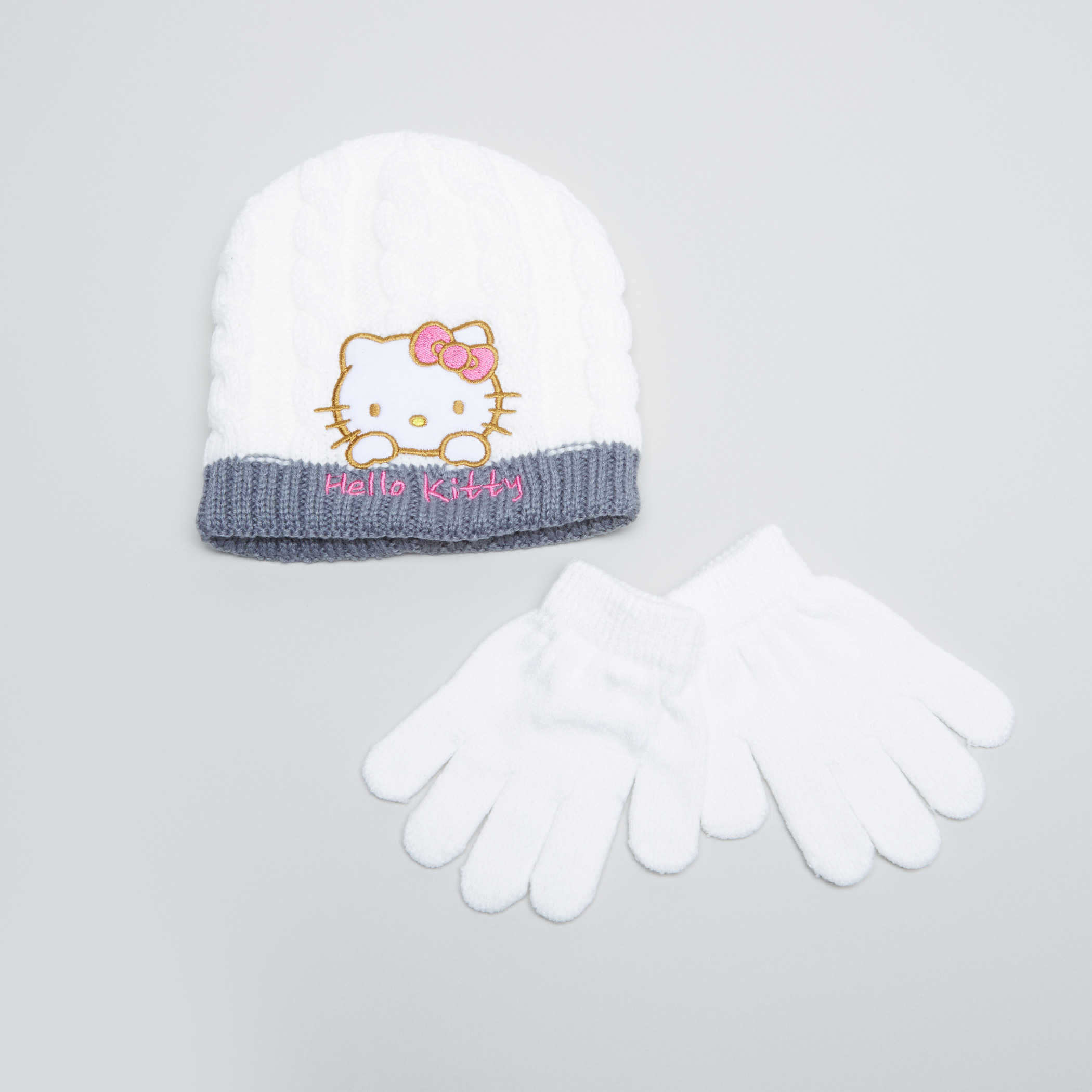 قبعة بيني مزينة بتطريز هالو كيتي مع قفّازات.-baby-girls-accessories-caps-image-1