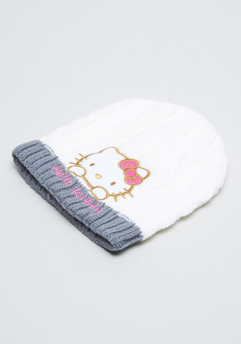 Hello Kitty Embroidered Applique Detail Beanie Cap with Gloves-Caps-image-1
