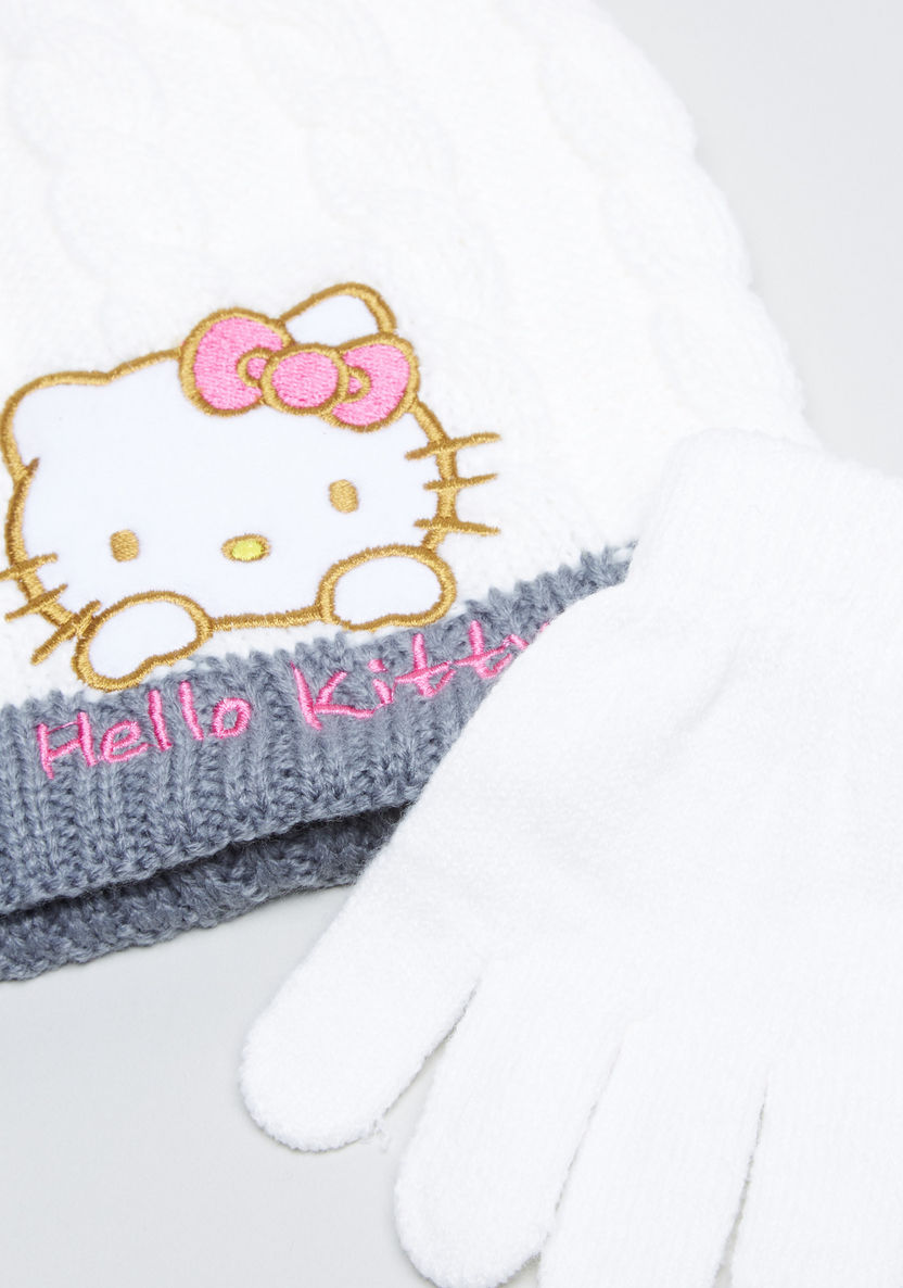 Hello Kitty Embroidered Applique Detail Beanie Cap with Gloves-Caps-image-3