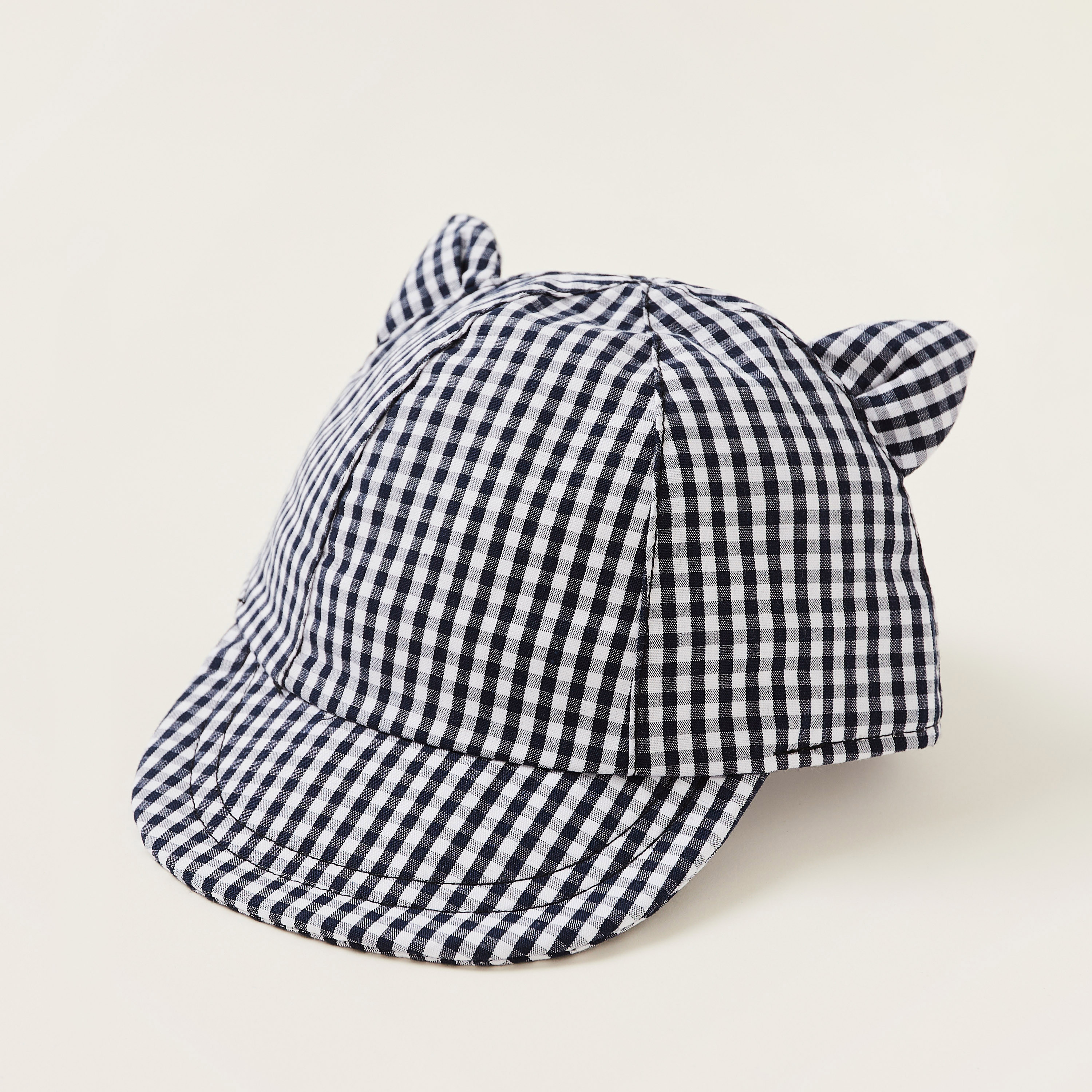 Juniors Checked Baseball Cap with Ear Appliques-baby-boys-accessories-caps-image-1