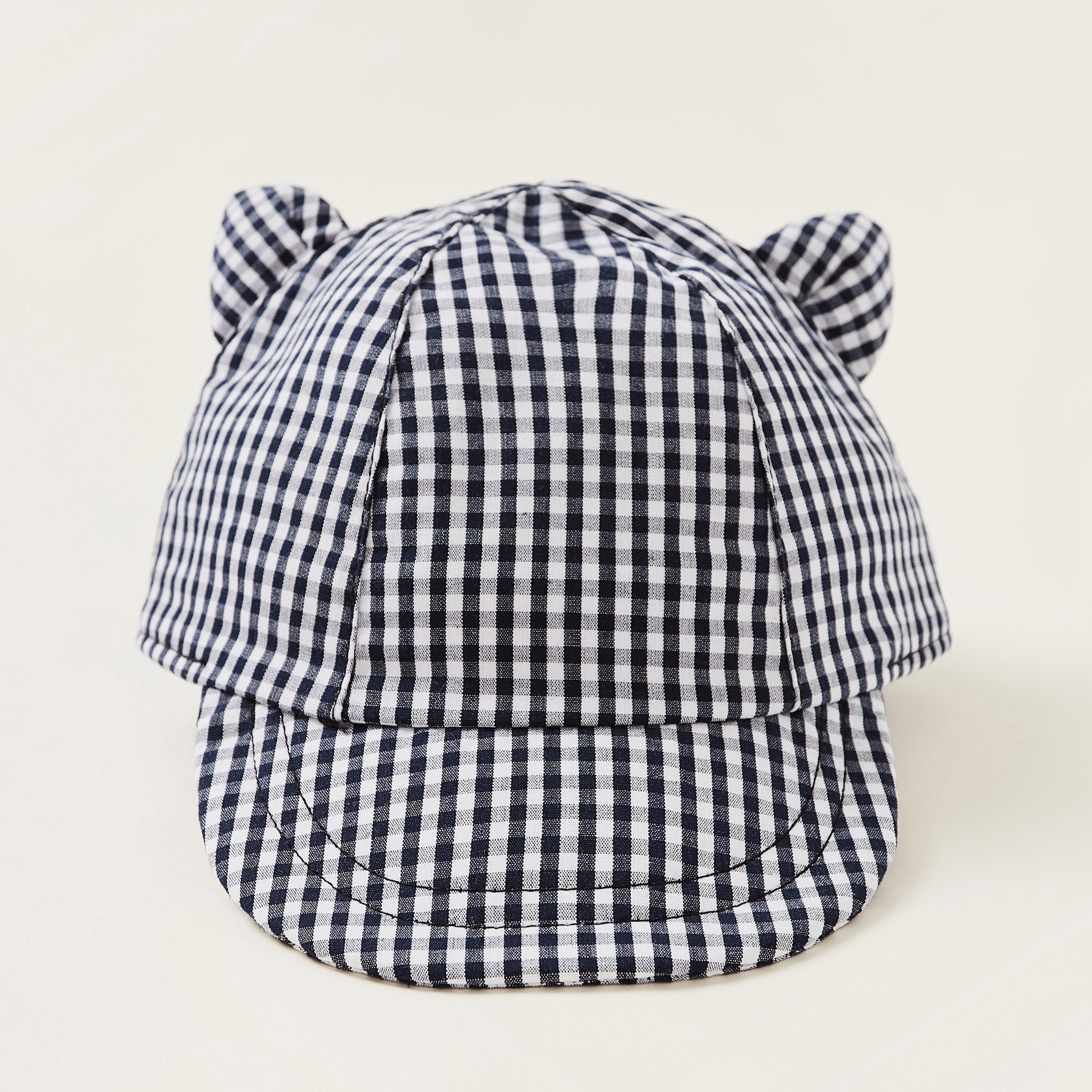 Juniors Checked Baseball Cap with Ear Appliques-baby-boys-accessories-caps-image-2