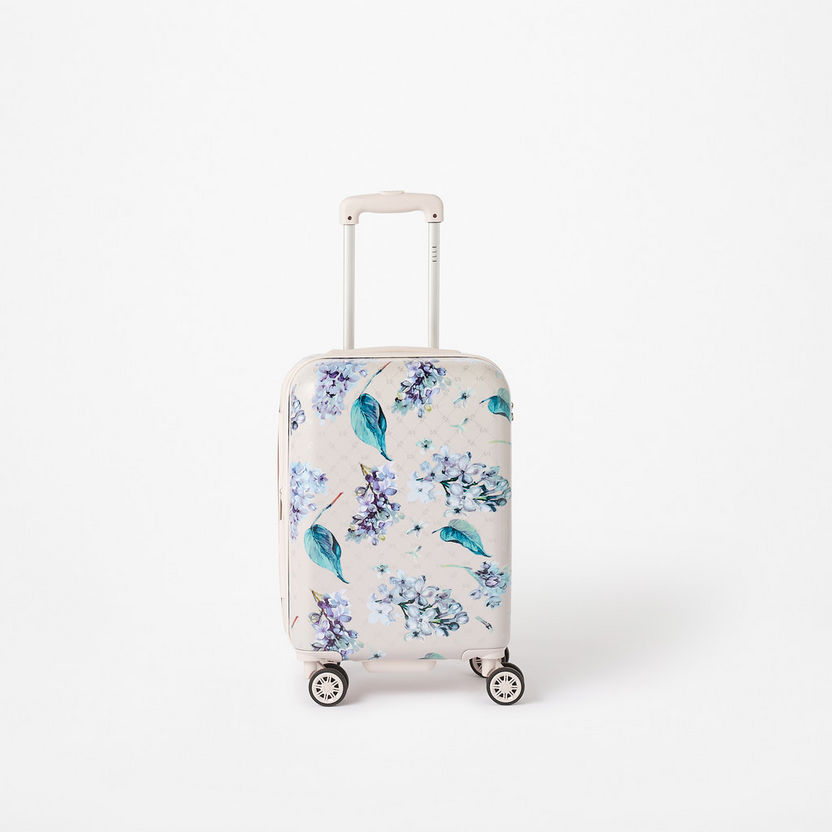 Elle Floral Print Hardcase Luggage Trolley with Retractable Handle and Wheels-Luggage-image-0
