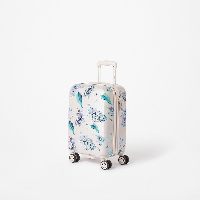 Elle Floral Print Hardcase Luggage Trolley with Retractable Handle and Wheels-Luggage-image-1