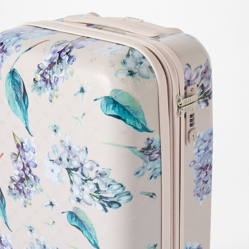 Elle Floral Print Hardcase Luggage Trolley with Retractable Handle and Wheels-Luggage-image-2