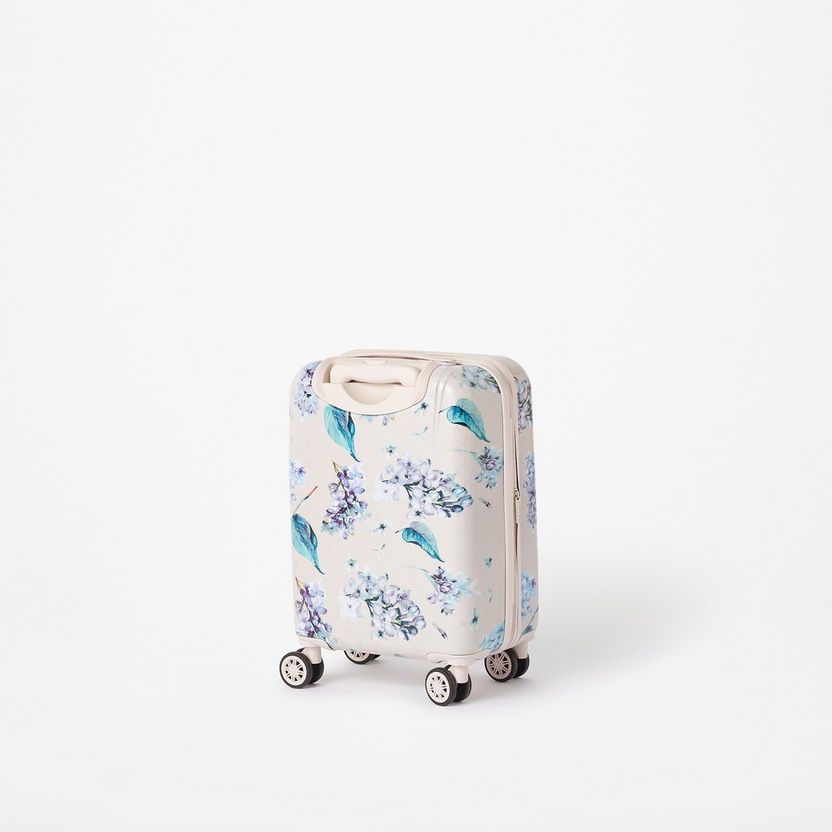 Elle Floral Print Hardcase Luggage Trolley with Retractable Handle and Wheels-Luggage-image-3