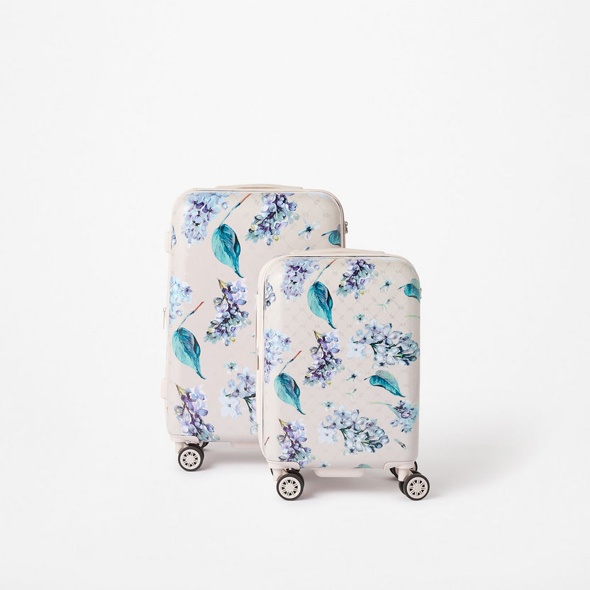 Elle Floral Print Hardcase Luggage Trolley with Retractable Handle and Wheels-Luggage-image-5