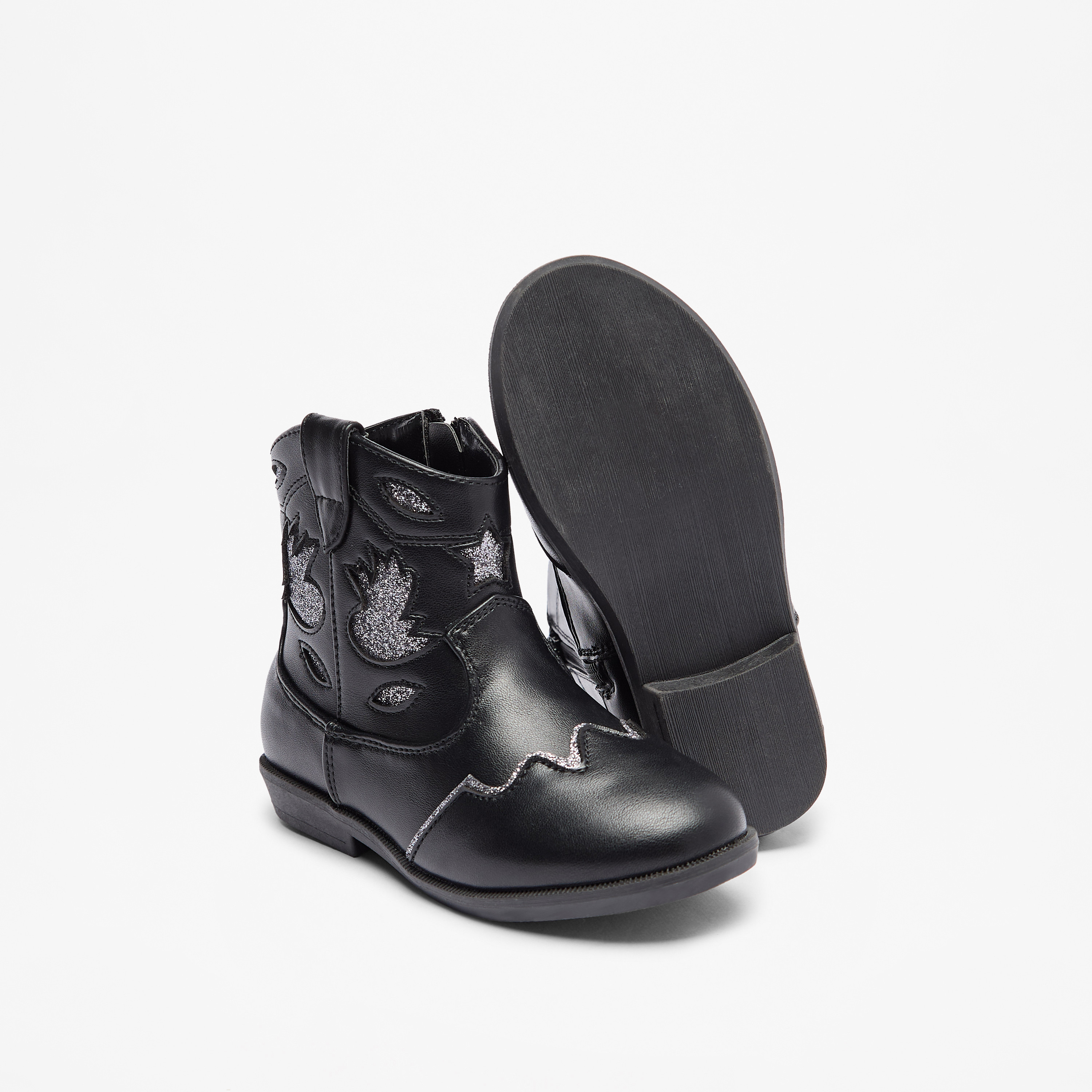 Flora Bella Embellished High Cut Boots with Zip Closure-girls-shoes-boots-image-6