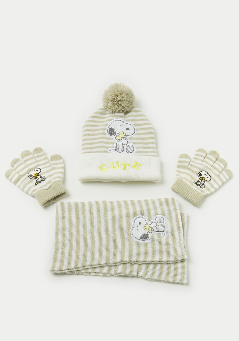 Peanuts Snoopy Embroidered Beanie Cap with Scarf and Gloves Set-Caps-image-0