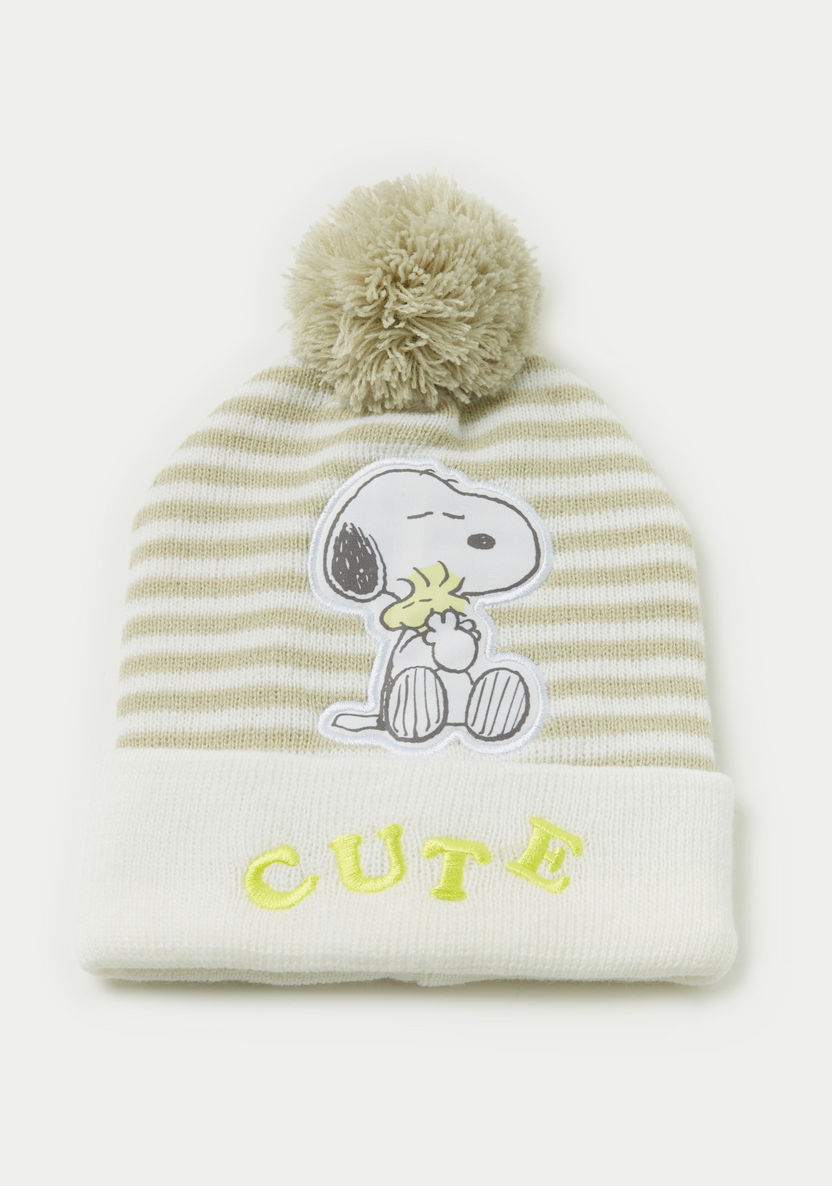 Peanuts Snoopy Embroidered Beanie Cap with Scarf and Gloves Set-Caps-image-1