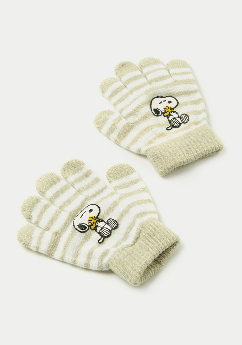 Peanuts Snoopy Embroidered Beanie Cap with Scarf and Gloves Set-Caps-image-2