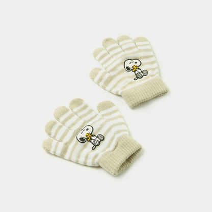 Peanuts Snoopy Embroidered Beanie Cap with Scarf and Gloves Set