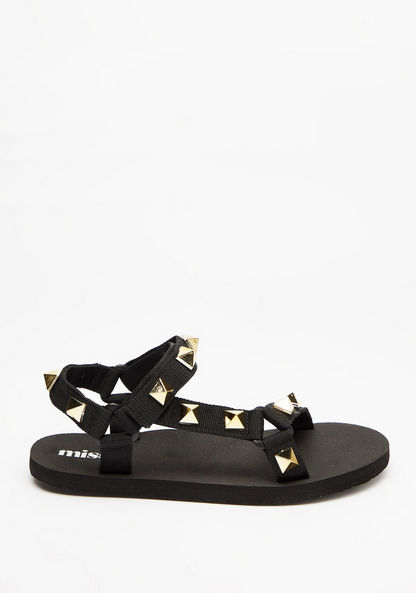 Missy Studded Strappy Sandals with Hook and Loop Closure-Women%27s Flat Sandals-image-0