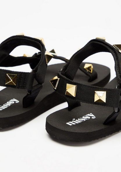 Missy Studded Strappy Sandals with Hook and Loop Closure-Women%27s Flat Sandals-image-2