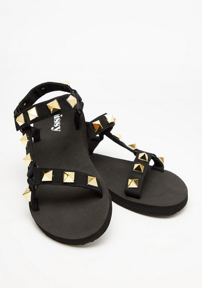Missy Studded Strappy Sandals with Hook and Loop Closure-Women%27s Flat Sandals-image-3