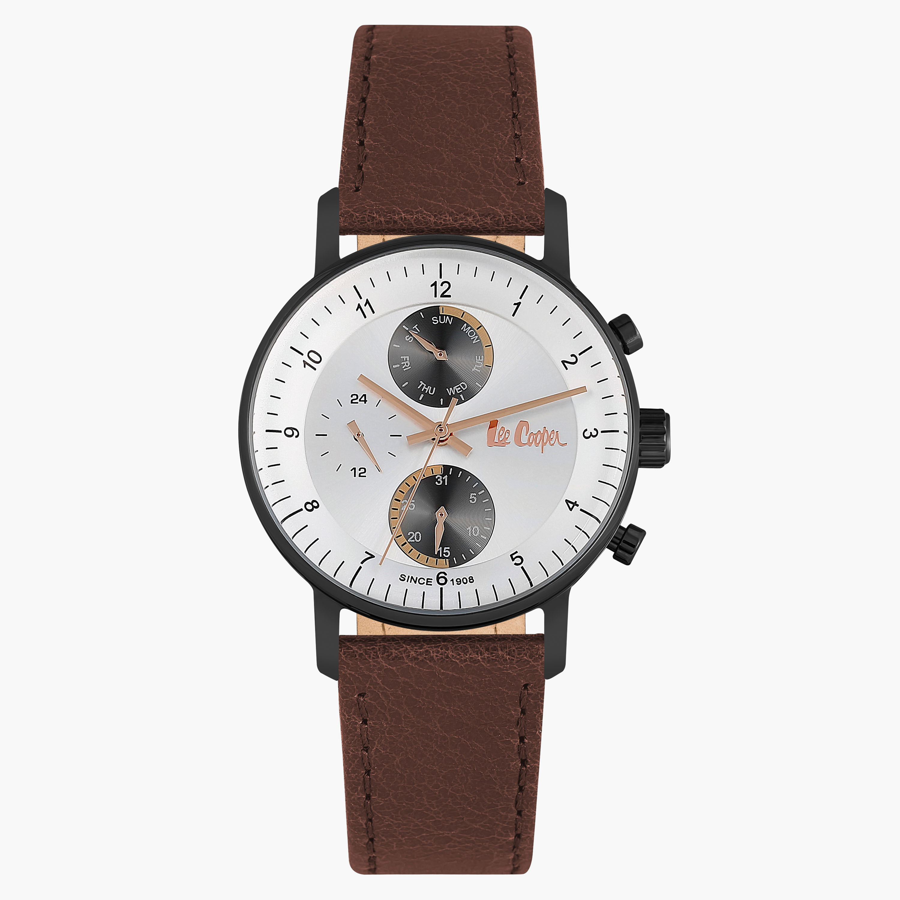 ساعة يد أنالوج بحزام جلد بني للرجال من لي كوبر LC06533.035-men-watchesandjewellery-watches-image-1