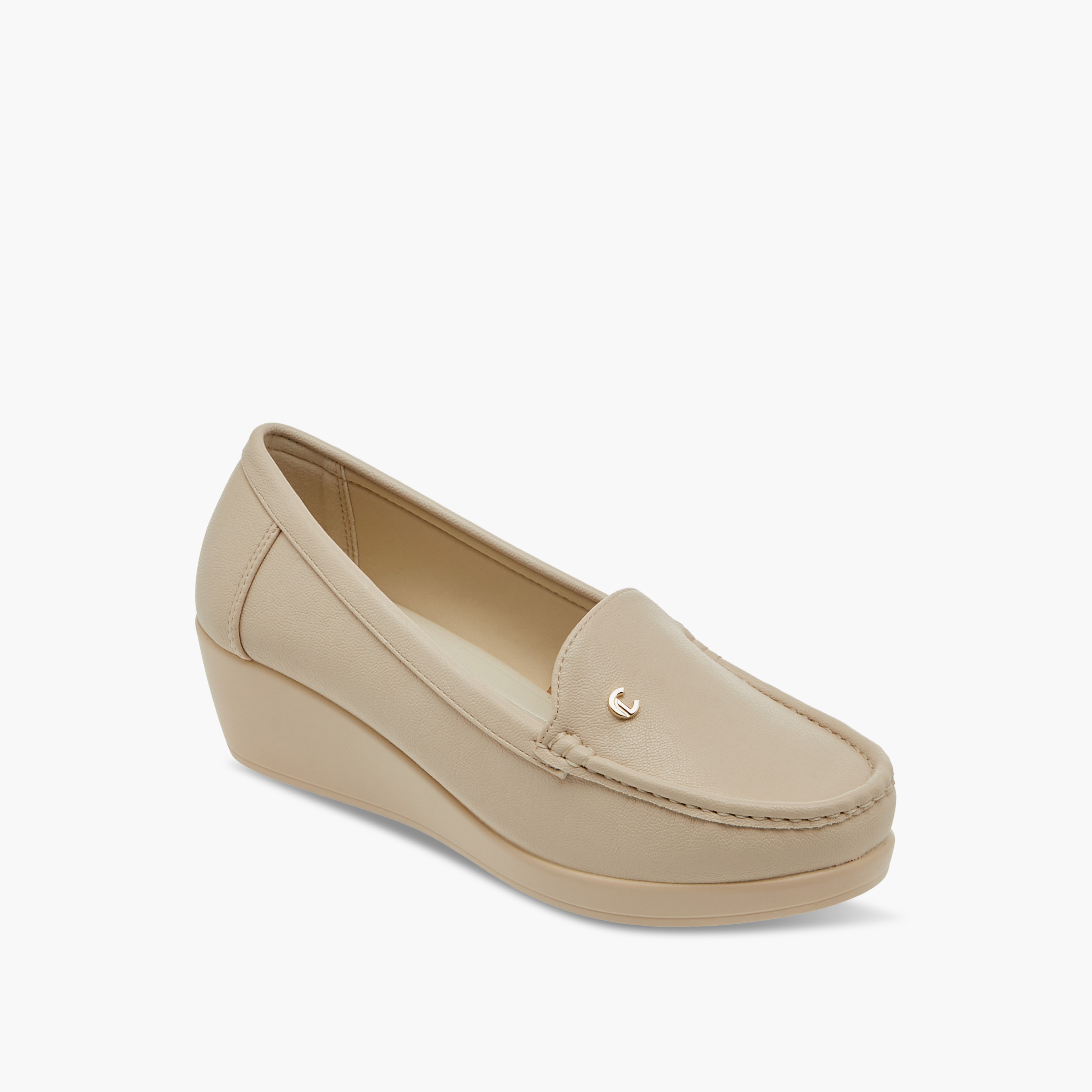 حذاء سهل الارتداء سادة مريح بكعب ويدج من لو كونفورت-women-shoes-heels-image-2