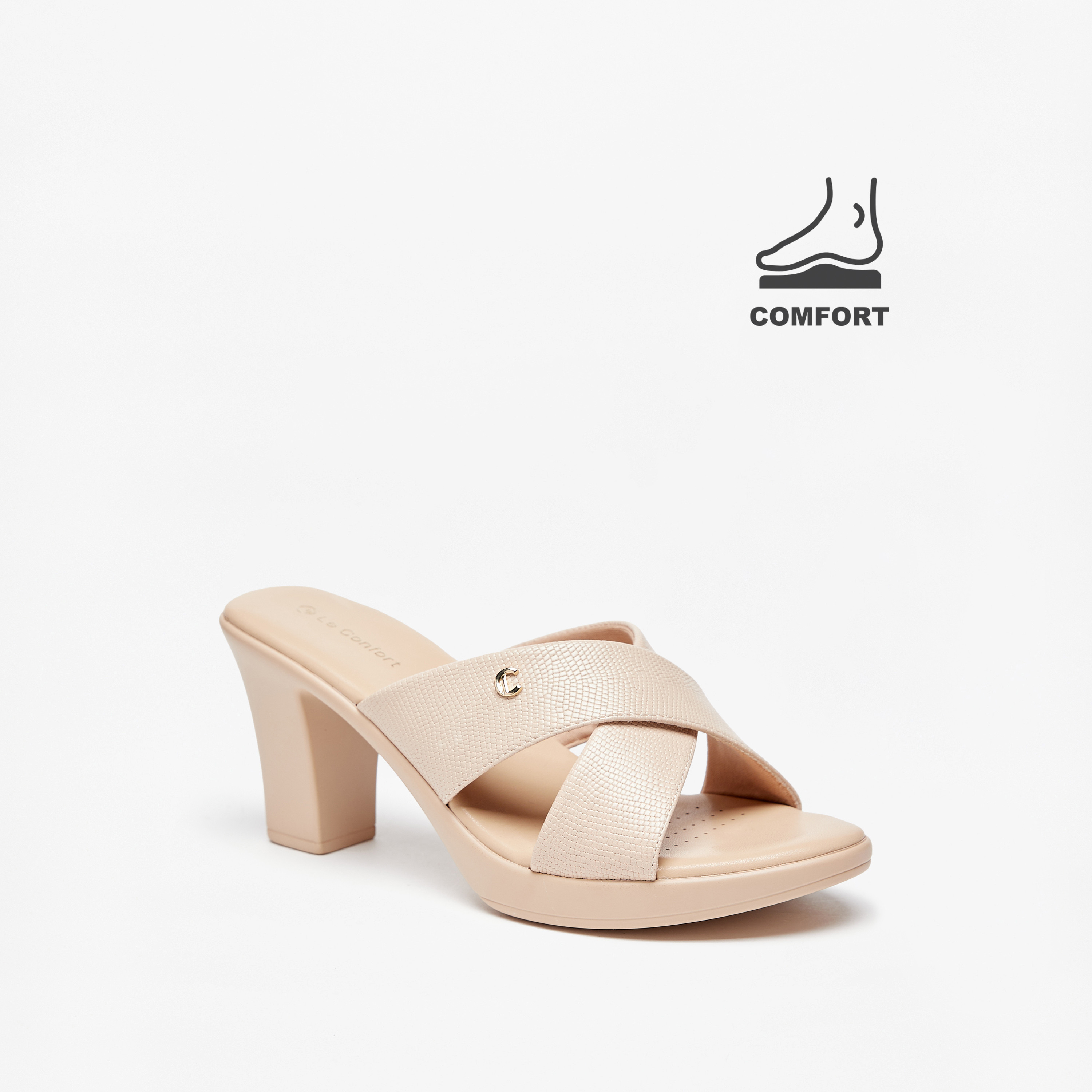 Le Confort Textured Cross Strap Comfort Sandals with Block Heels-women-shoes-heels-image-1