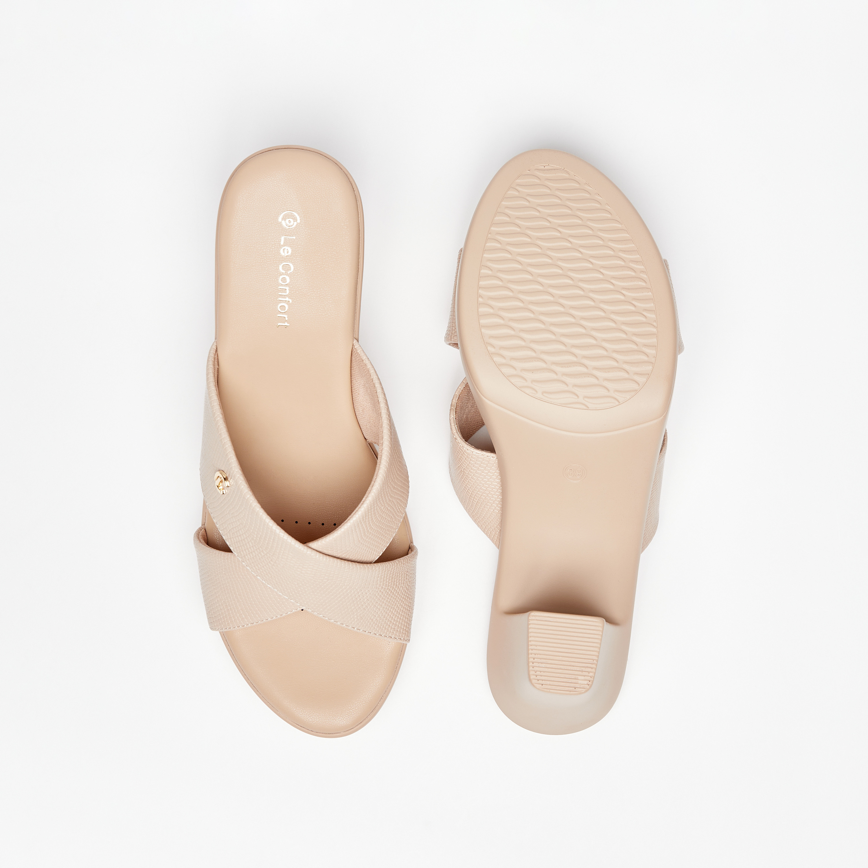 Le Confort Textured Cross Strap Comfort Sandals with Block Heels-women-shoes-heels-image-4