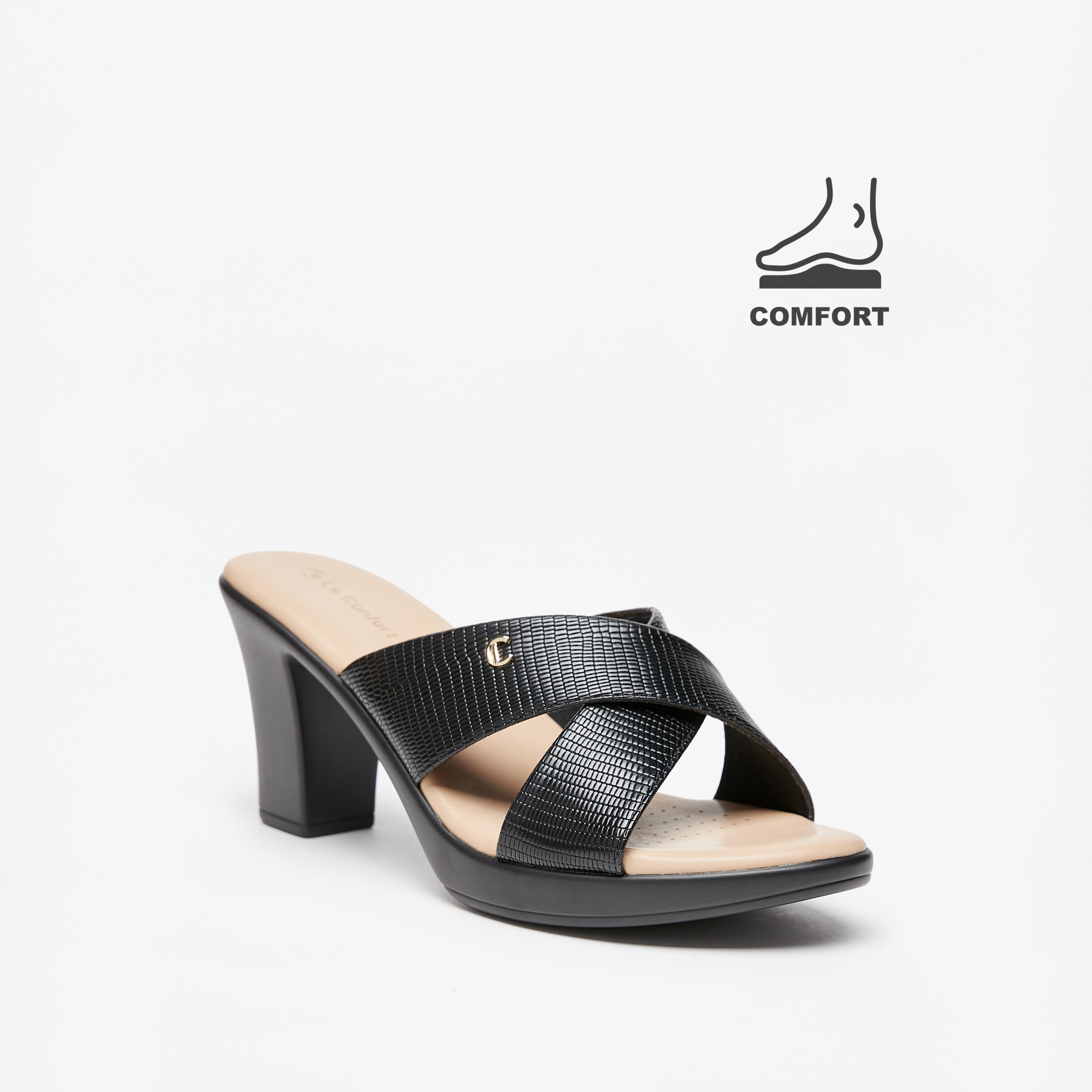 Le Confort Textured Cross Strap Comfort Sandals with Block Heels-women-shoes-heels-image-7