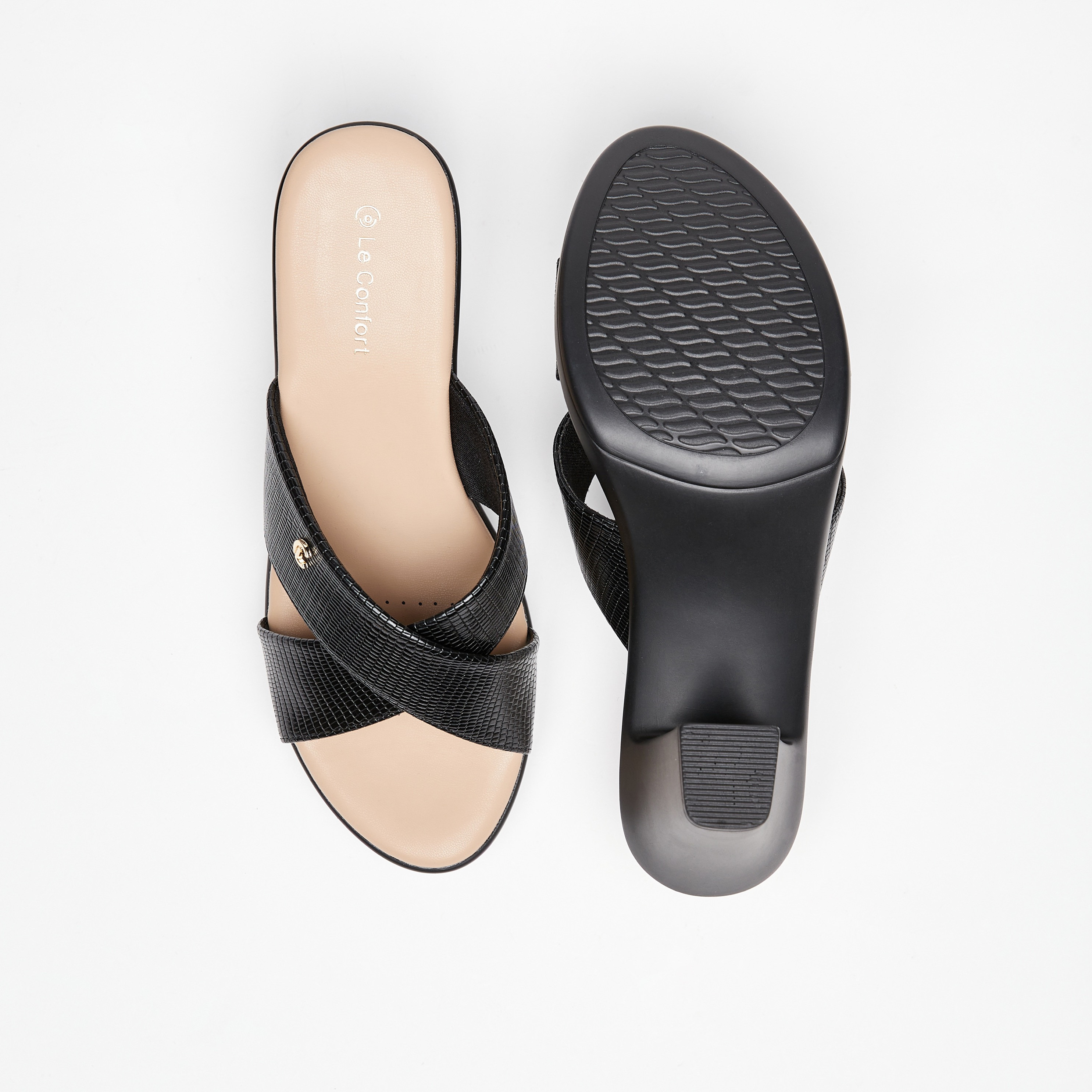 Le Confort Textured Cross Strap Comfort Sandals with Block Heels-women-shoes-heels-image-10