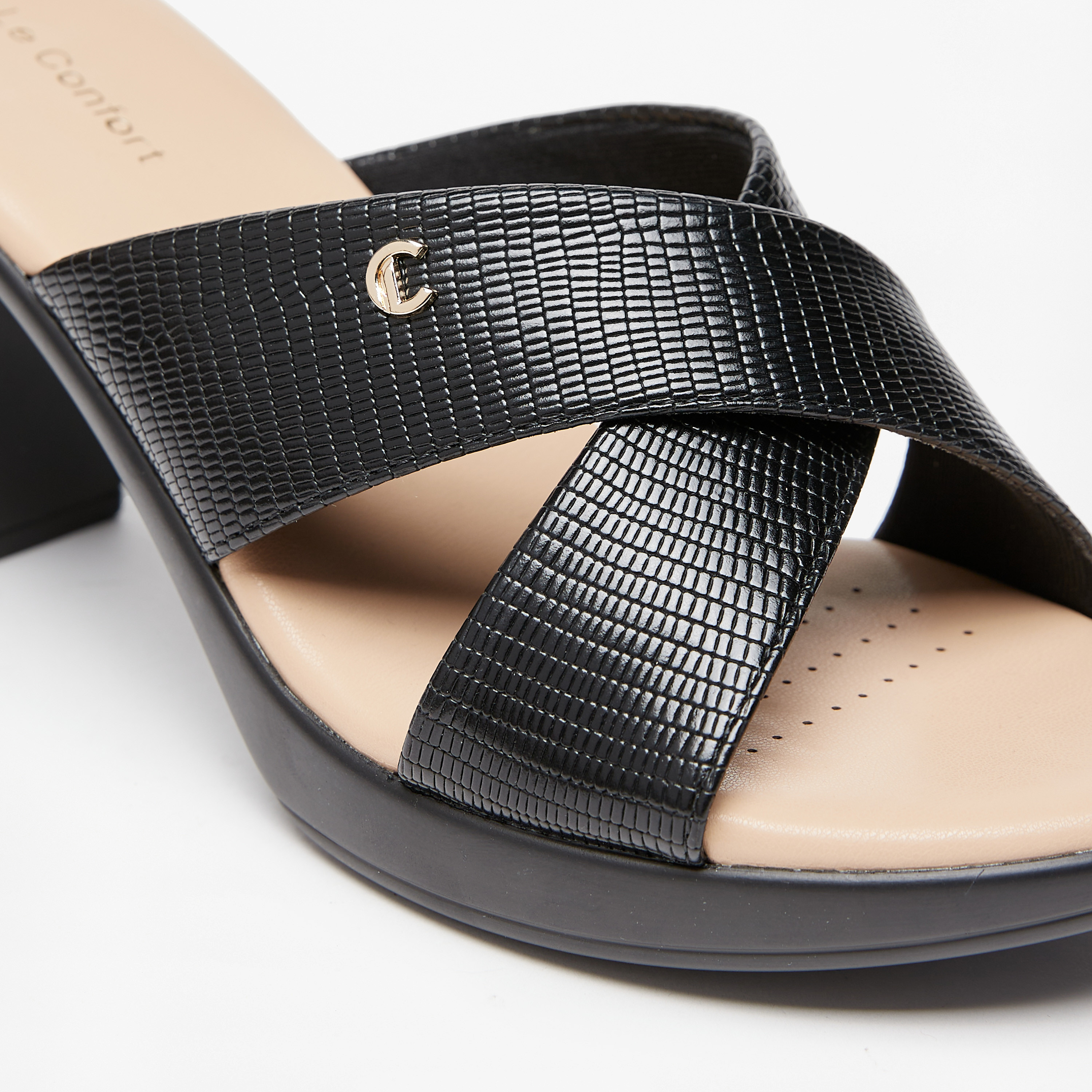 Le Confort Textured Cross Strap Comfort Sandals with Block Heels-women-shoes-heels-image-11