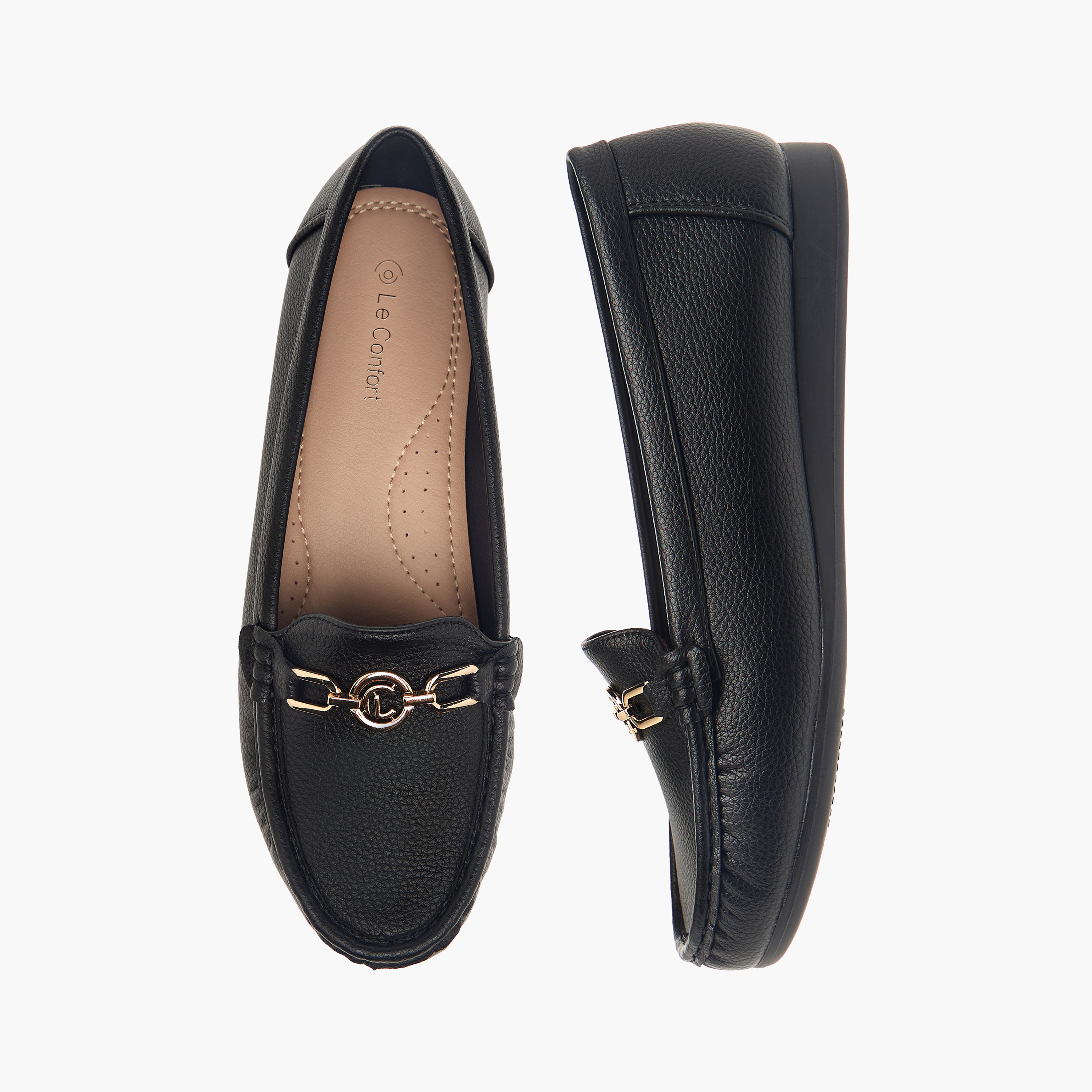 حذاء كلاسيكي سهل الارتداء وبارز الملمس بزينة ميتاليك من لو كونفورت-women-shoes-flats-loafers-image-1