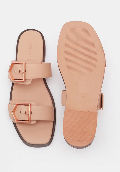 Slip-On Slide Sandals with Buckle Accents