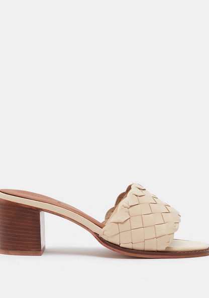 Weave Textured Open Toe Slip-On Sandals with Block Heels-Women%27s Heel Sandals-image-0