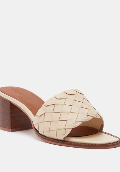 Weave Textured Open Toe Slip-On Sandals with Block Heels-Women%27s Heel Sandals-image-1