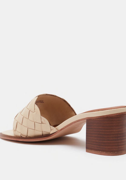 Weave Textured Open Toe Slip-On Sandals with Block Heels-Women%27s Heel Sandals-image-2