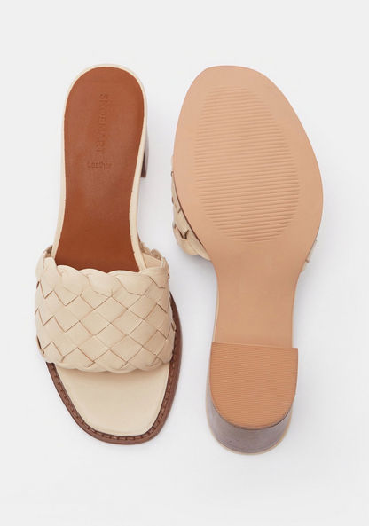 Weave Textured Open Toe Slip-On Sandals with Block Heels-Women%27s Heel Sandals-image-4