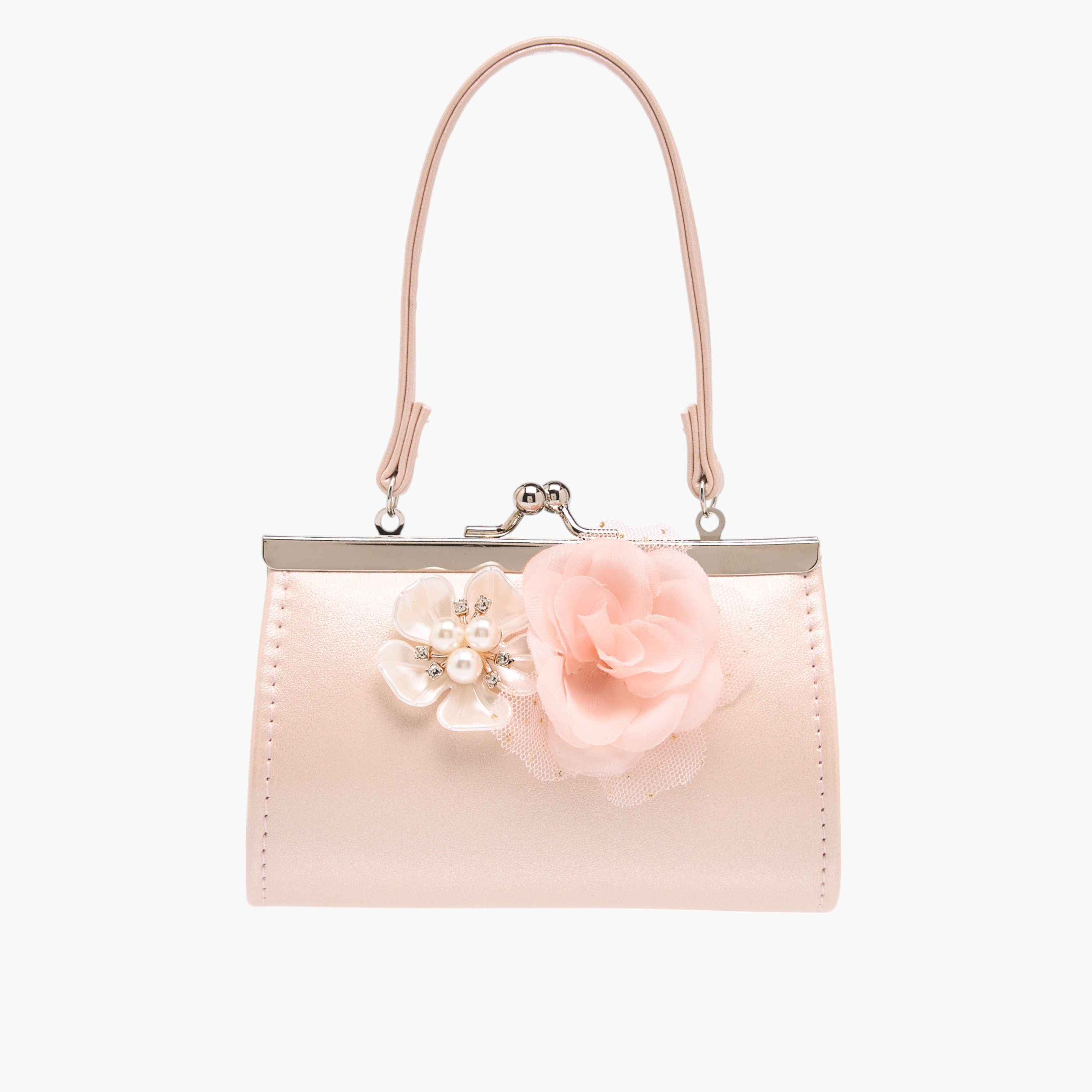Flora Bella Flower Applique Handbag With Kiss Lock Closure-girls-accessories-bags-image-1