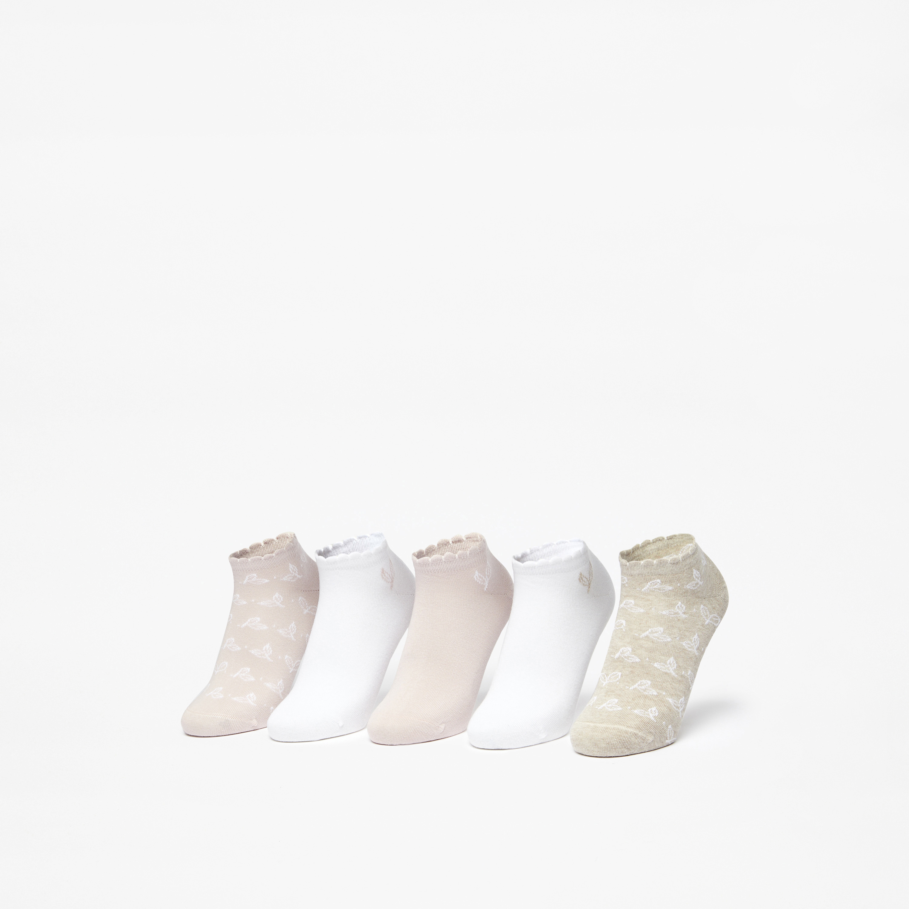 Celeste Leaf Embroidered Ankle Length Socks - Set of 5-women-socksandstockings-image-1