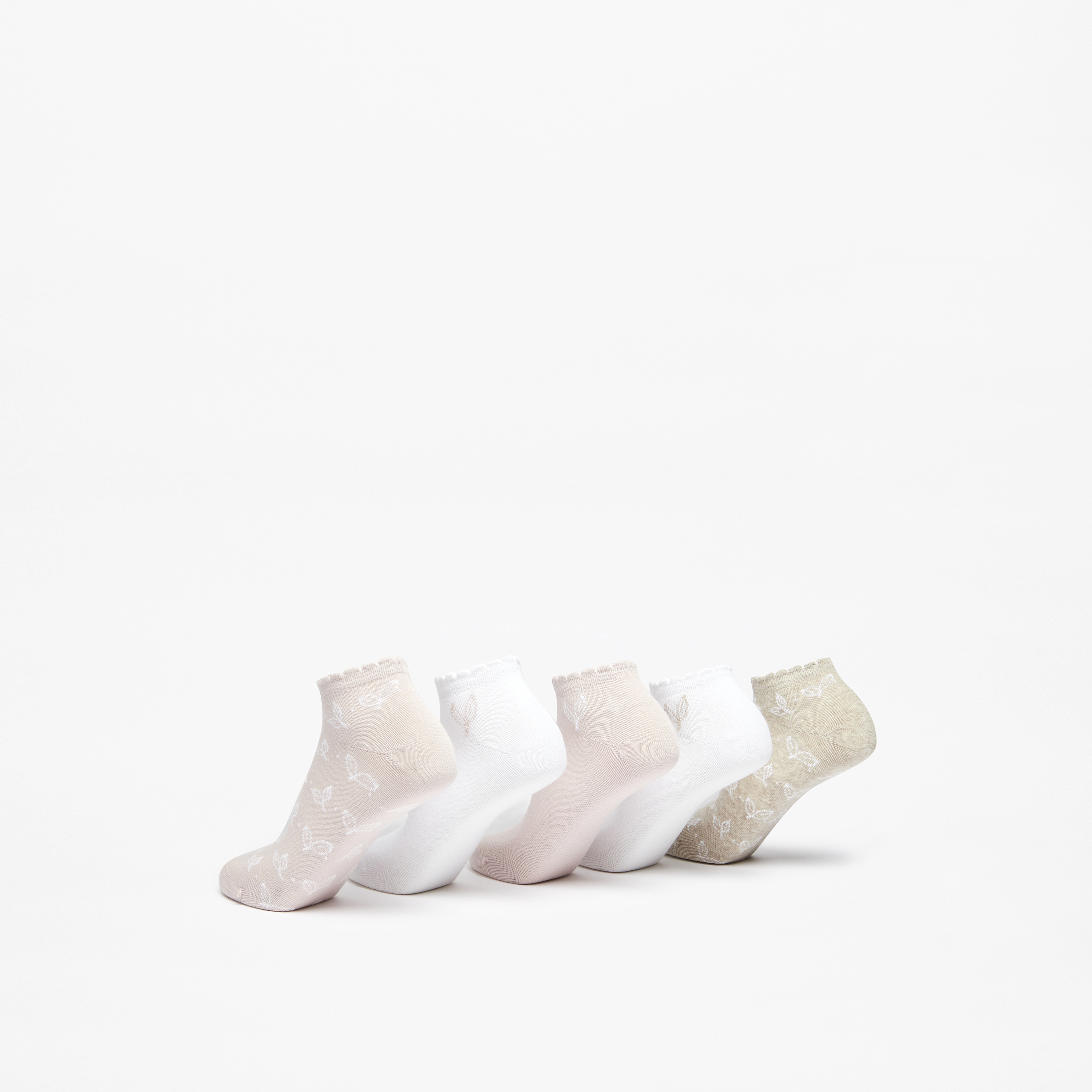 Celeste Leaf Embroidered Ankle Length Socks - Set of 5-women-socksandstockings-image-3