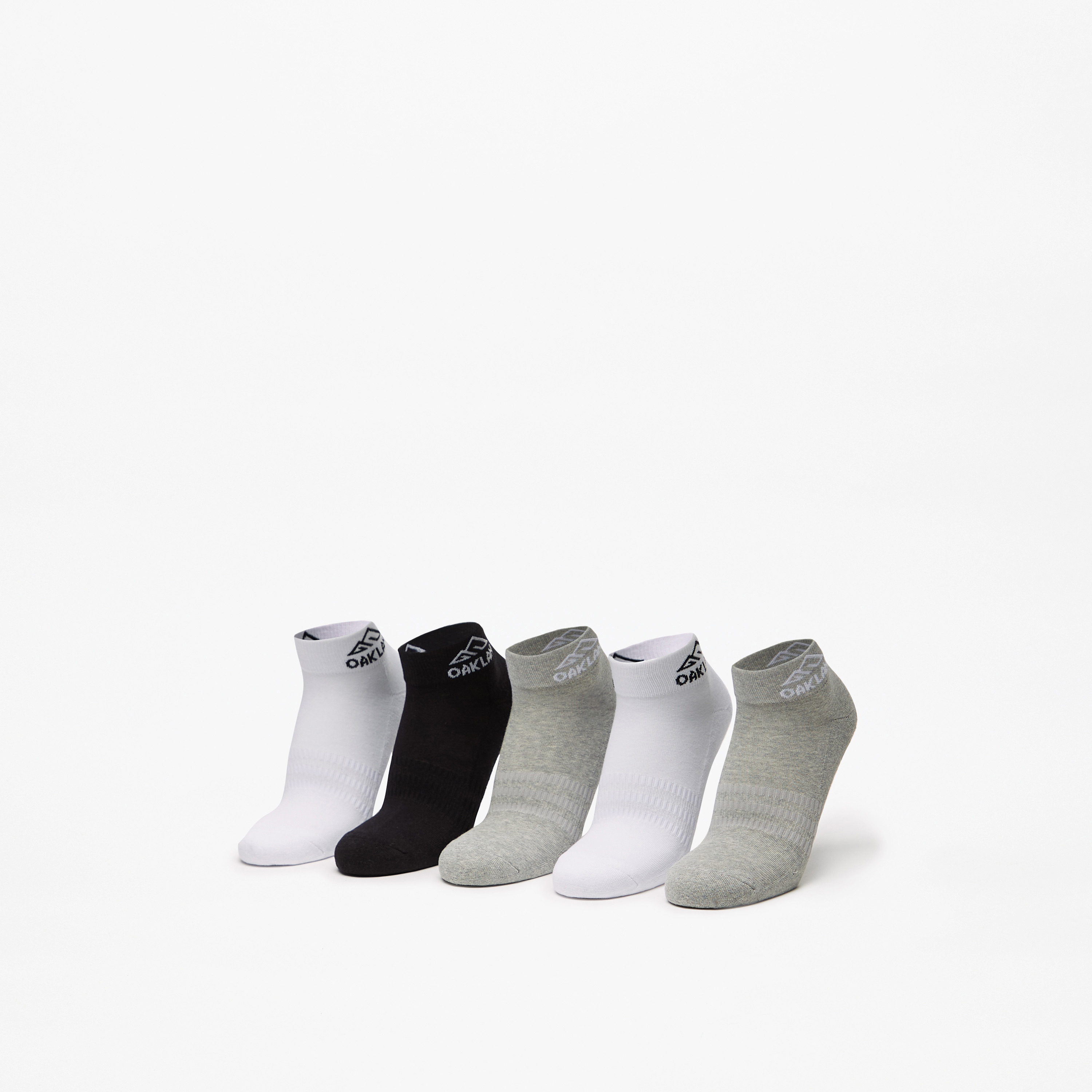 OAKLAN Logo Print Ankle Length Cushioned Sports Socks - Set of 5-men-socks-image-1