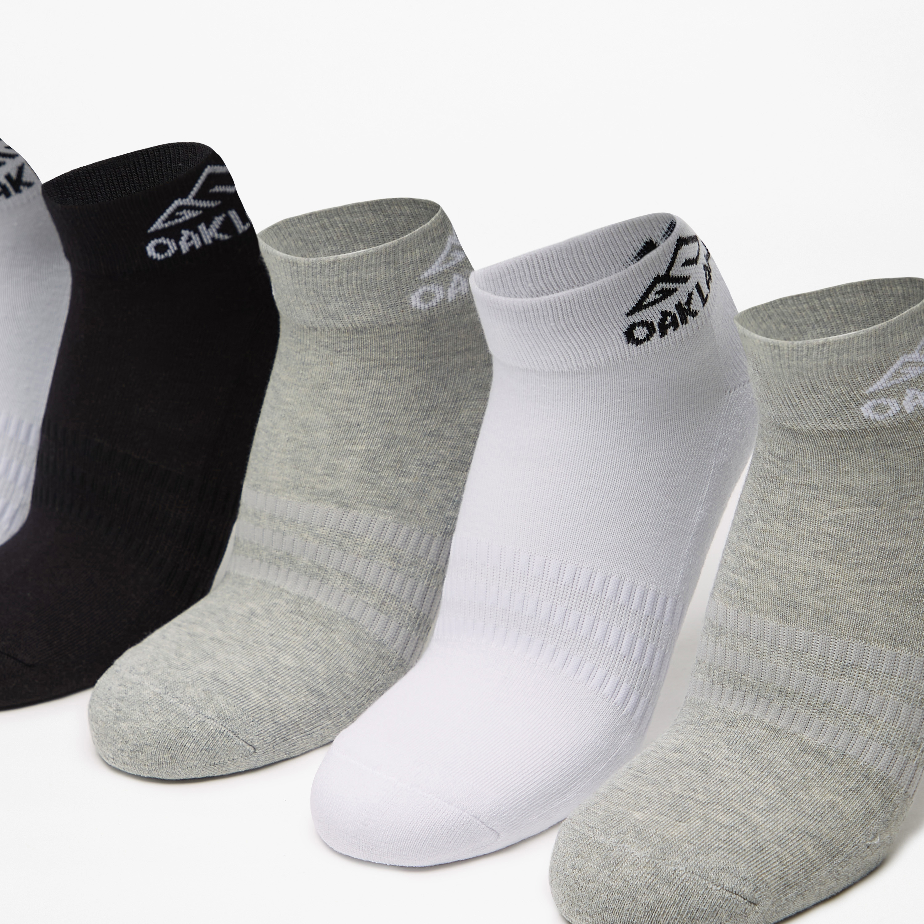OAKLAN Logo Print Ankle Length Cushioned Sports Socks - Set of 5-men-socks-image-2