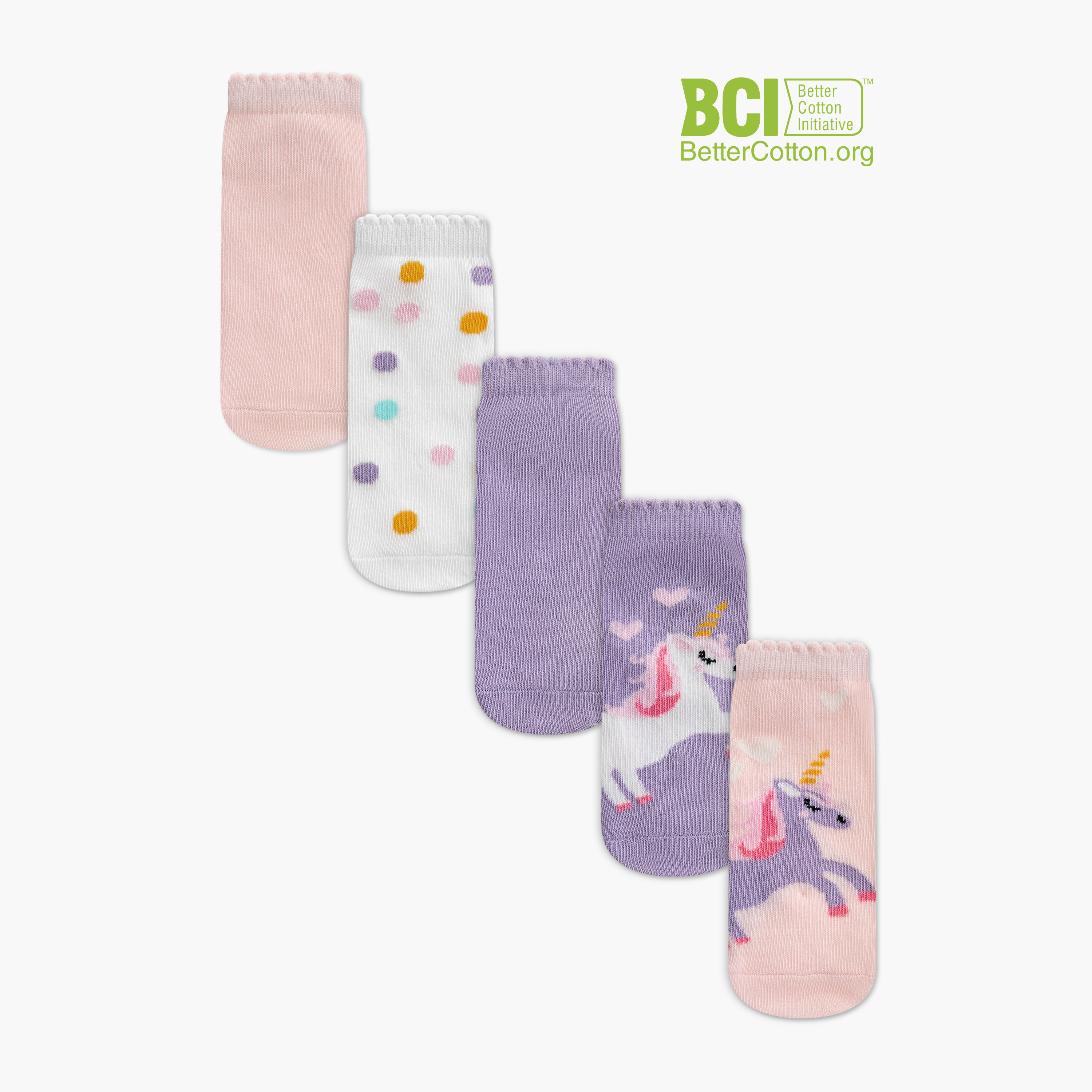 طقم جوارب غير وبرية 5 أزواج بطول الكاحل وطبعات من ليتل ميسي-girls-accessories-socks-image-1