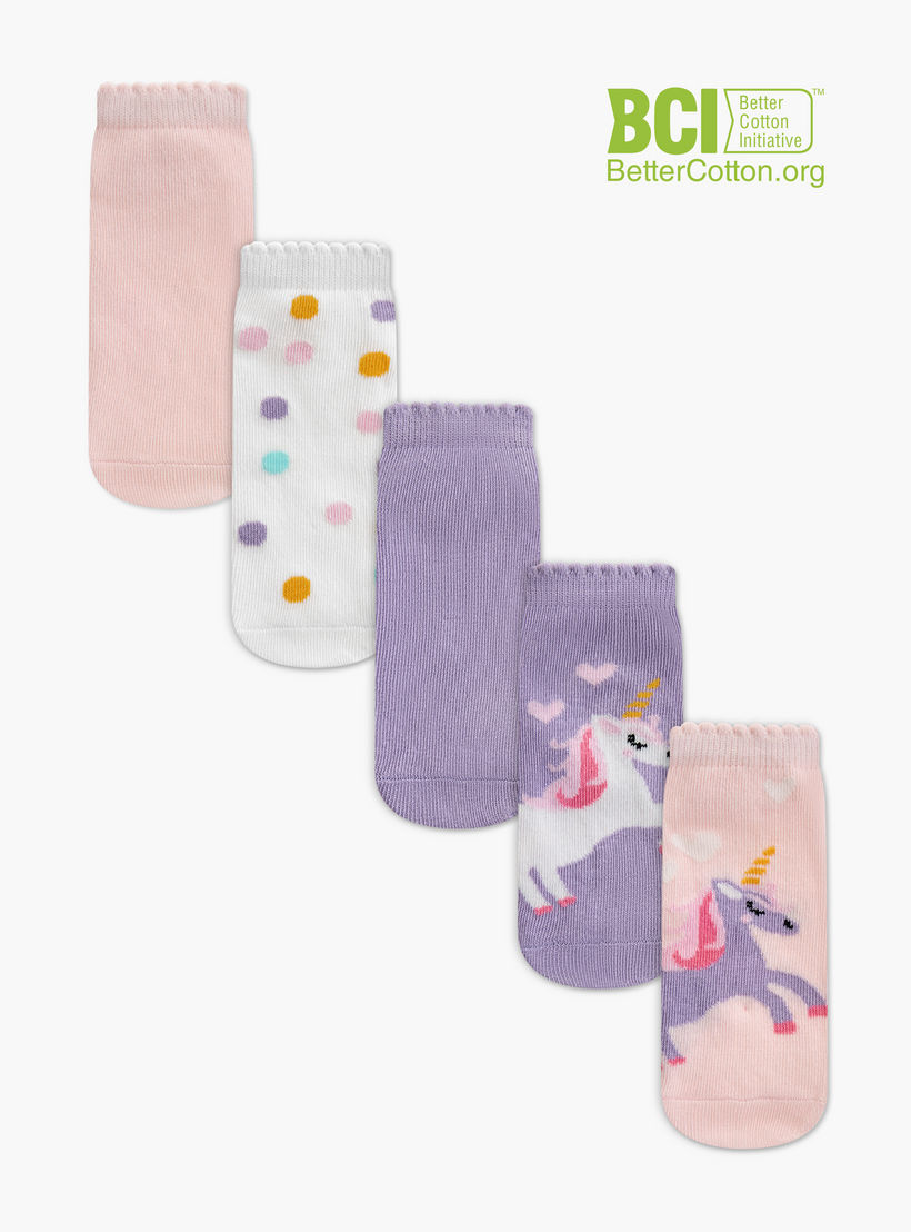 طقم جوارب غير وبرية 5 أزواج بطول الكاحل وطبعات من ليتل ميسي-girls-accessories-socks-image-1