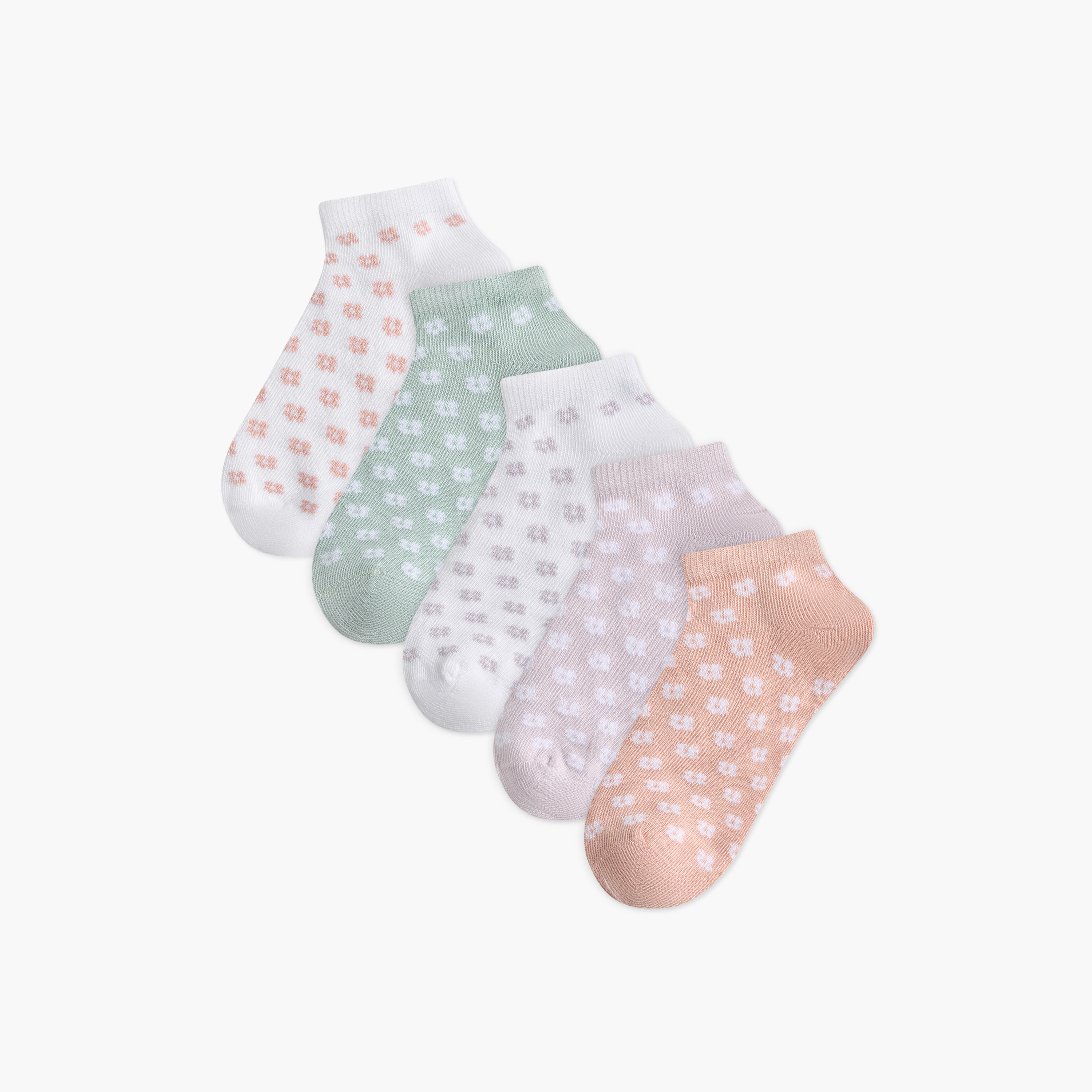 طقم جوارب 5 أزواج بطول الكاحل وطبعات أزهار من ليتل ميسي-girls-accessories-socks-image-1